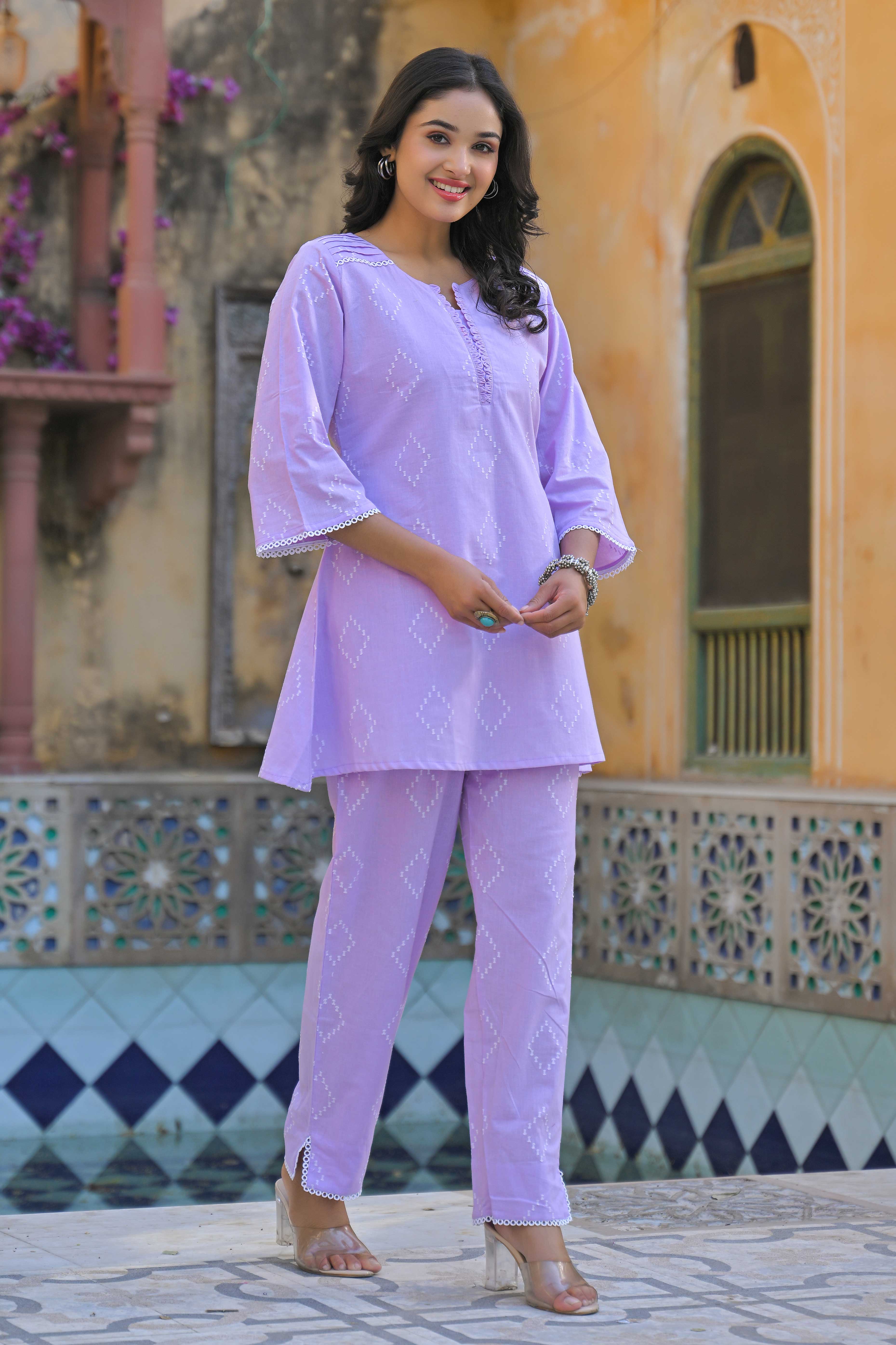 Purple Weaving Pure Cotton A-Line Co-Ord Set