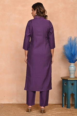 Elegant Wine Floral Straight Co-Ord Set In Poly Viscose With Sparkling Sequin Embroidery