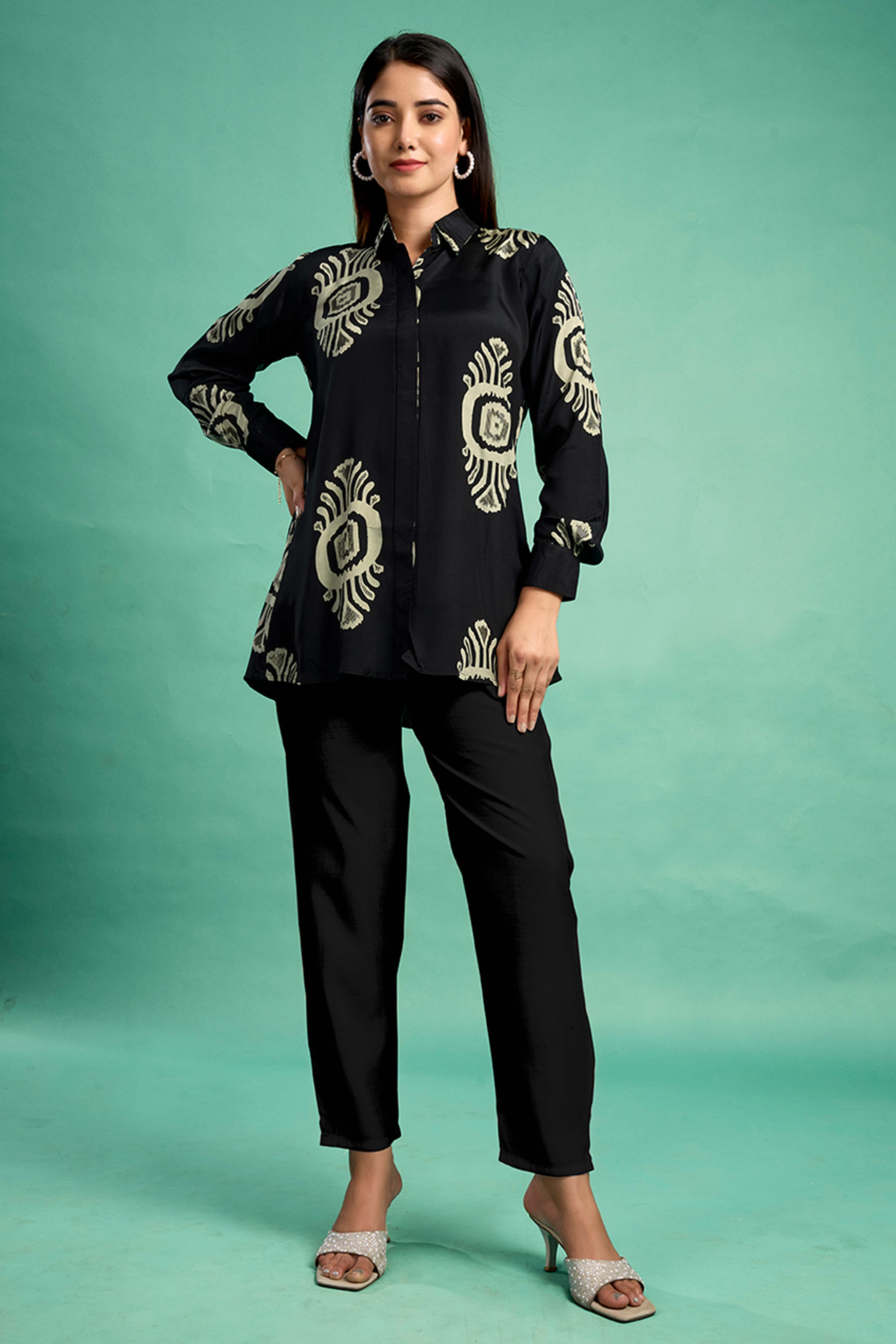 Black Floral Printed Muslin Straight Top