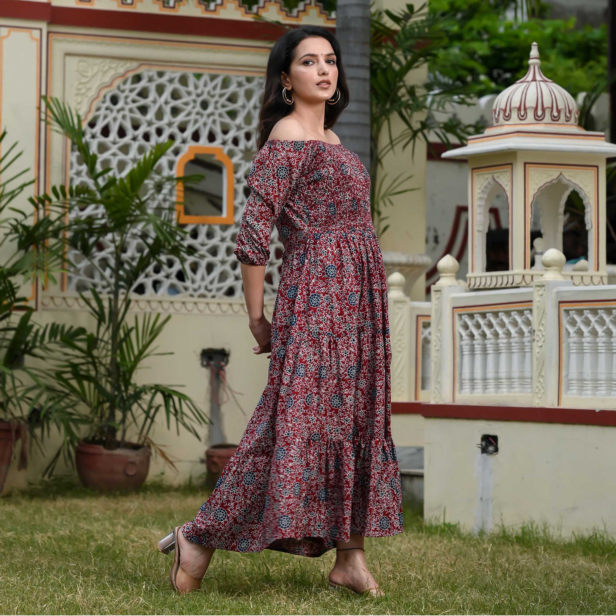 Red Floral Printed Pure Cotton Dress