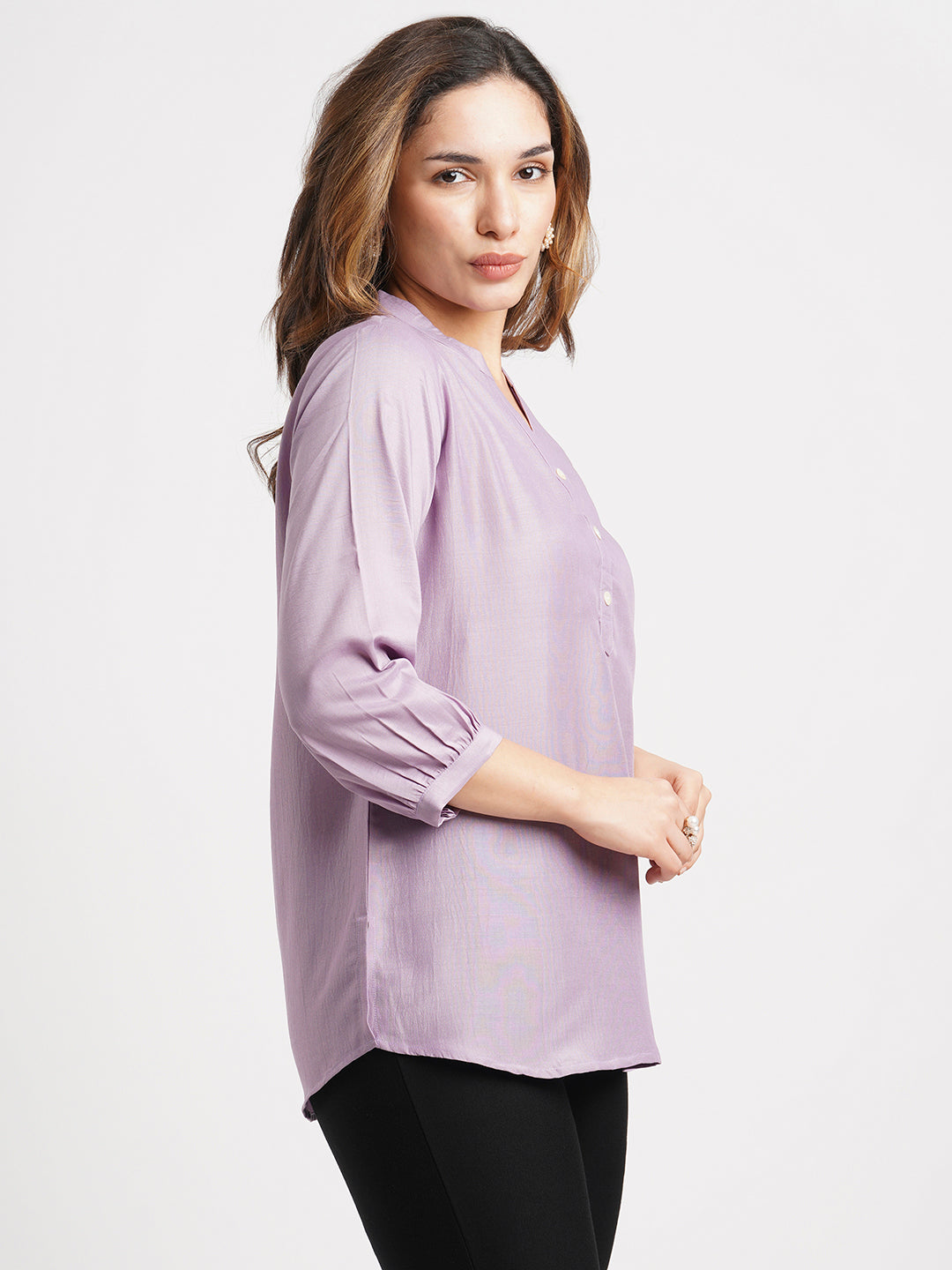 Lavender Solid Poly Chinon Straight Top