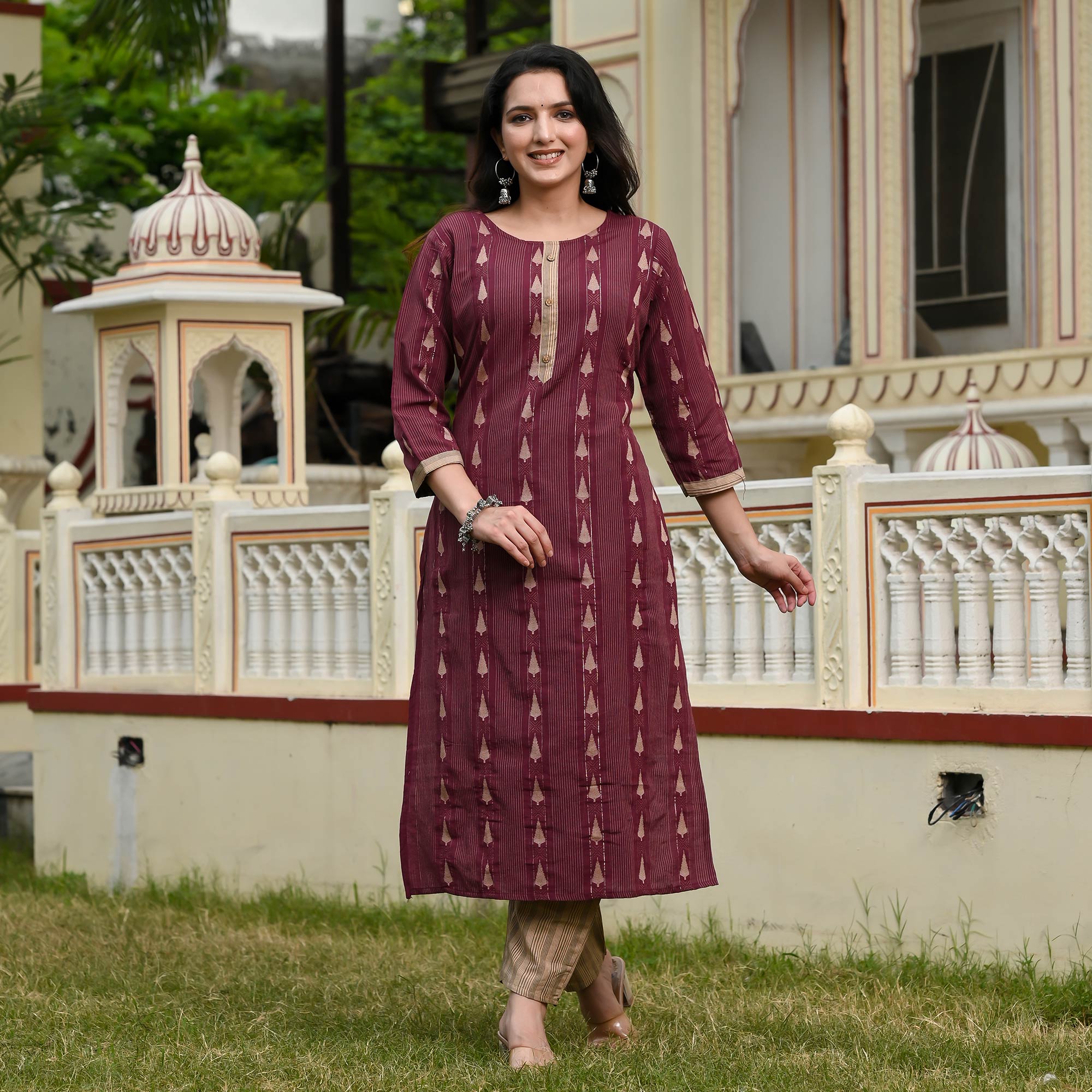 Wine Woven Cotton Blend Suit