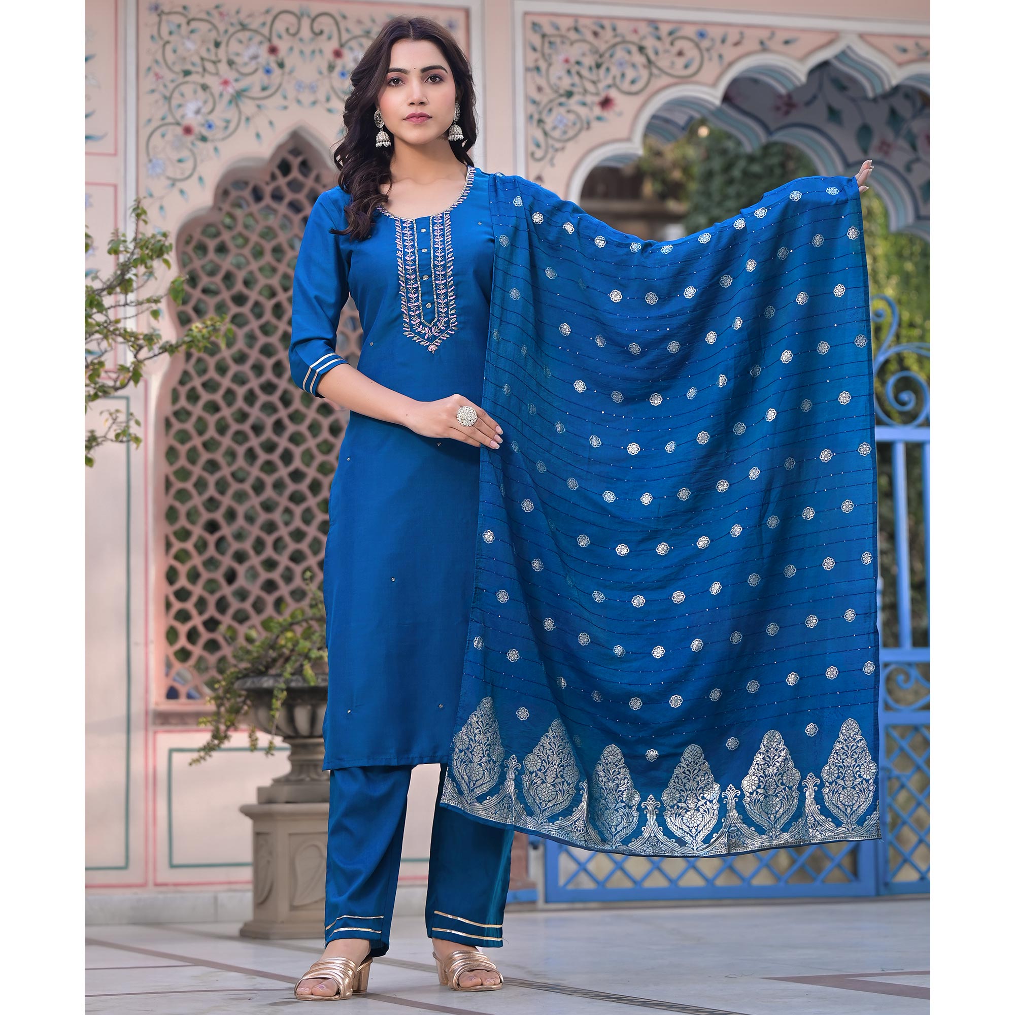 Morpich Embroidered Chinon Salwar Suit With Handcrafted