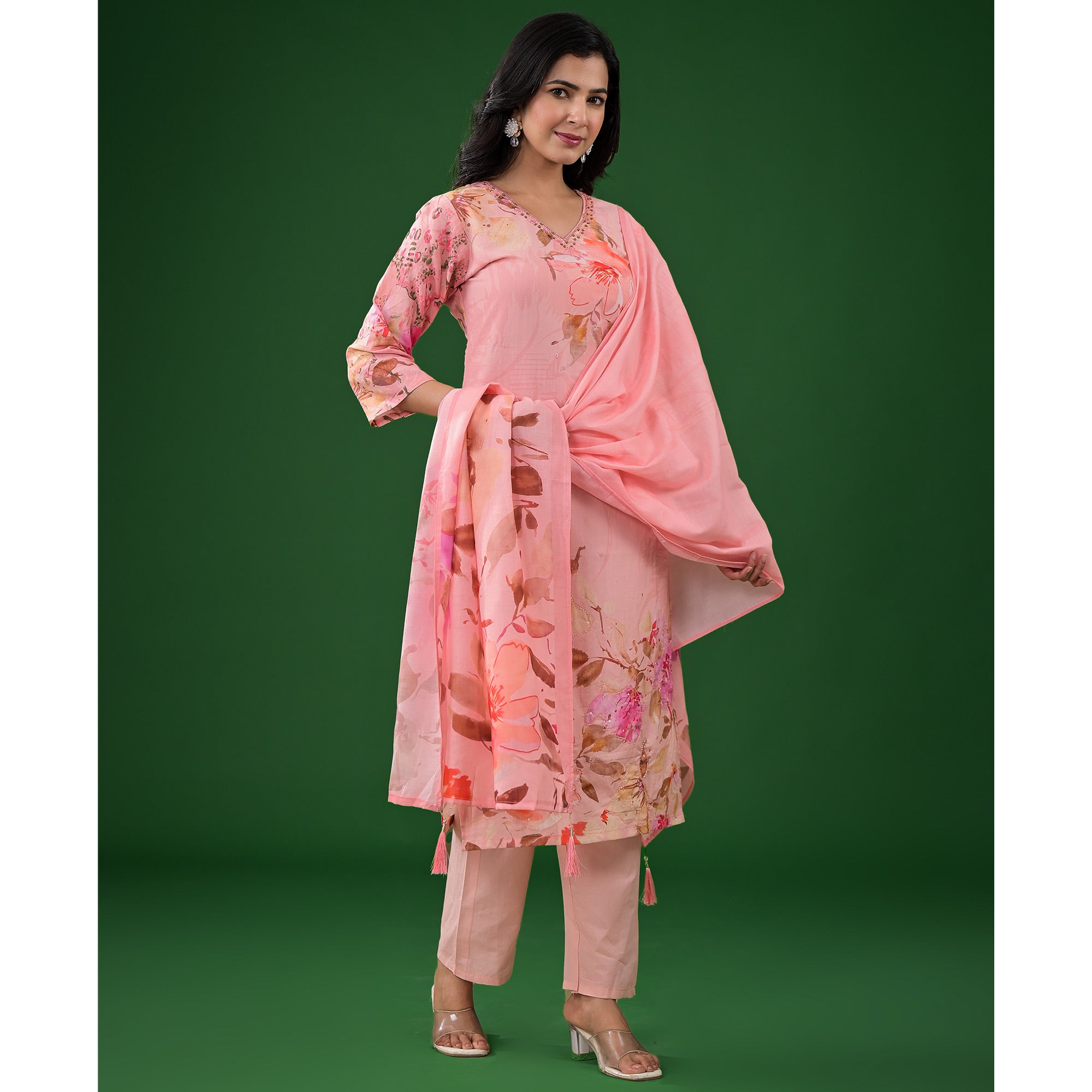 Pink Floral Printed Pure Cotton Salwar Suit