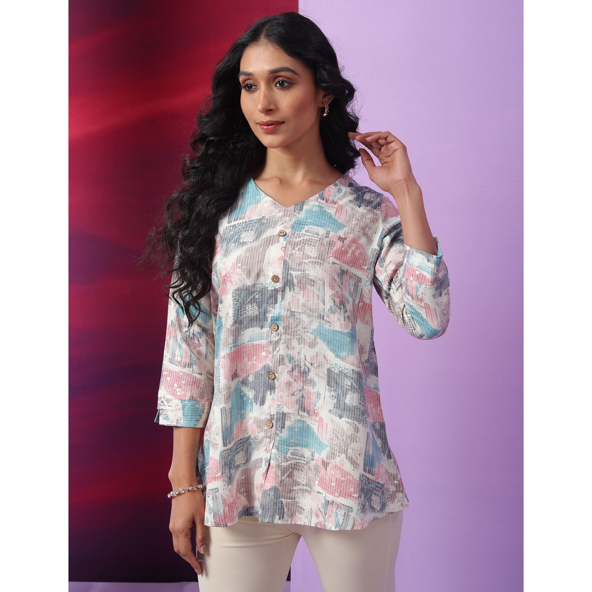 Blue Printed Pure Cotton Top