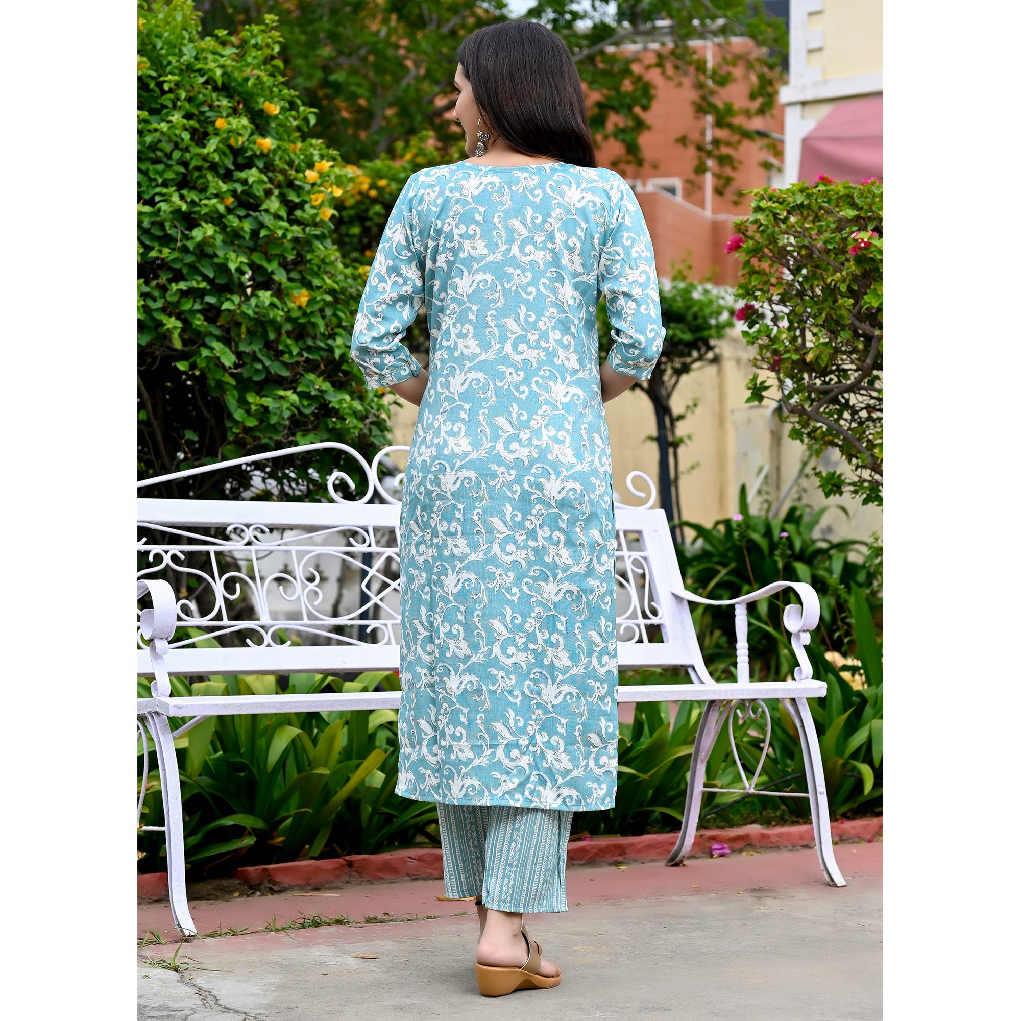 Blue Floral Printed Rayon Suit