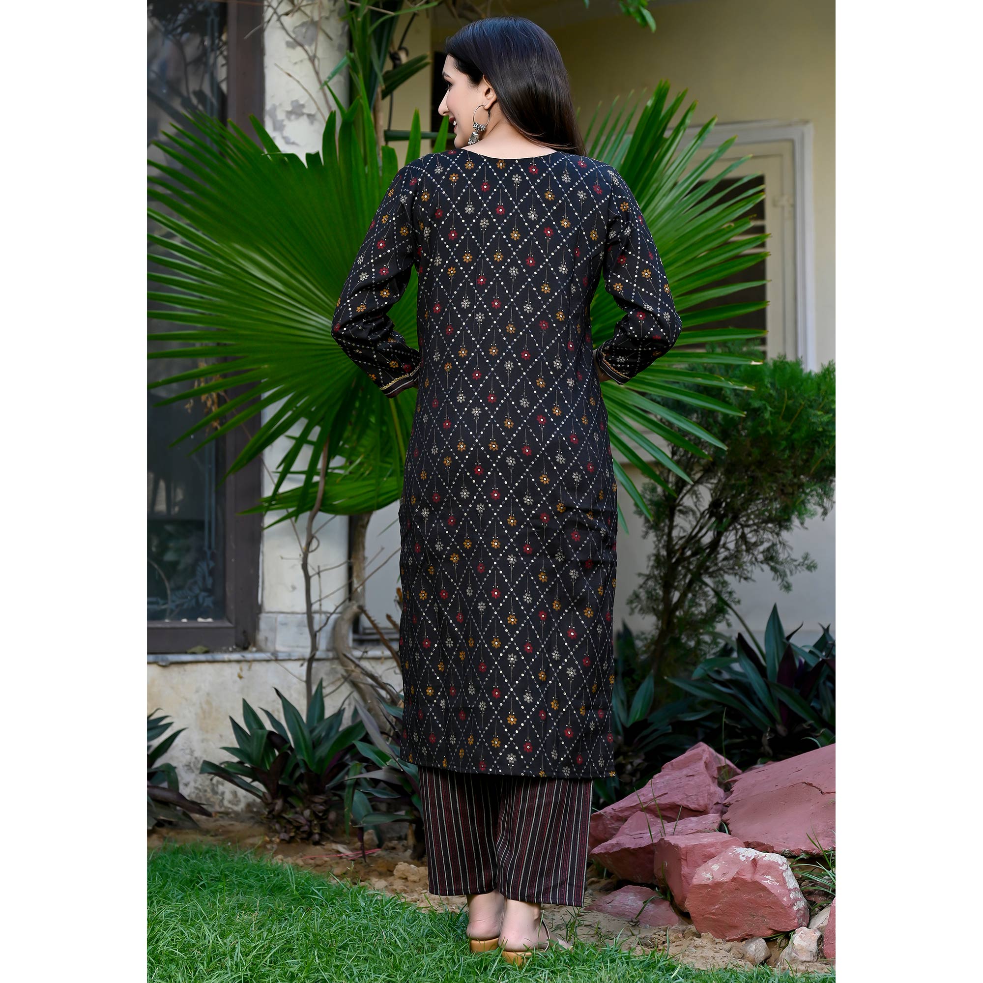 Black Foil Printed Rayon Suit