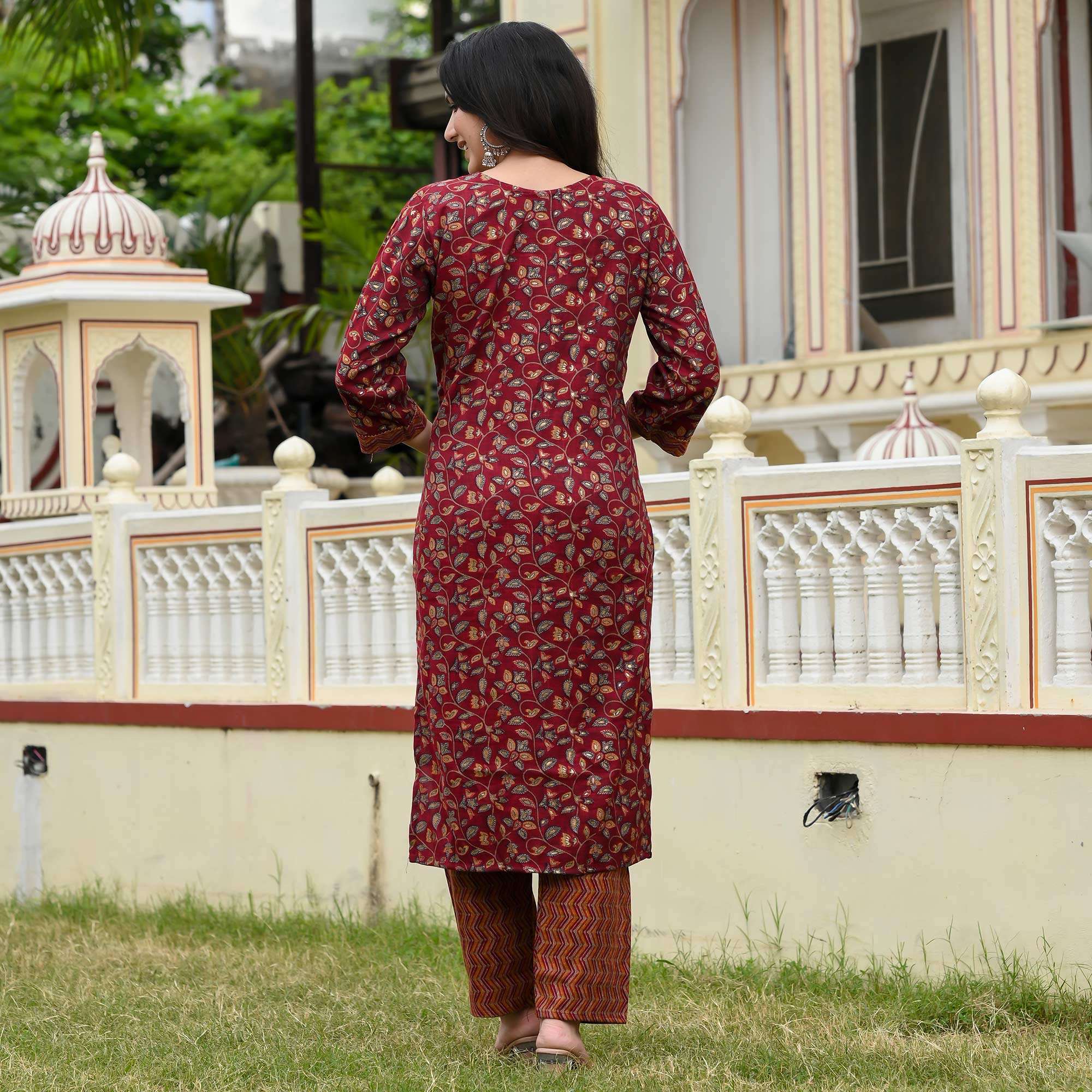 Maroon Floral Printed Pure Cotton Suit