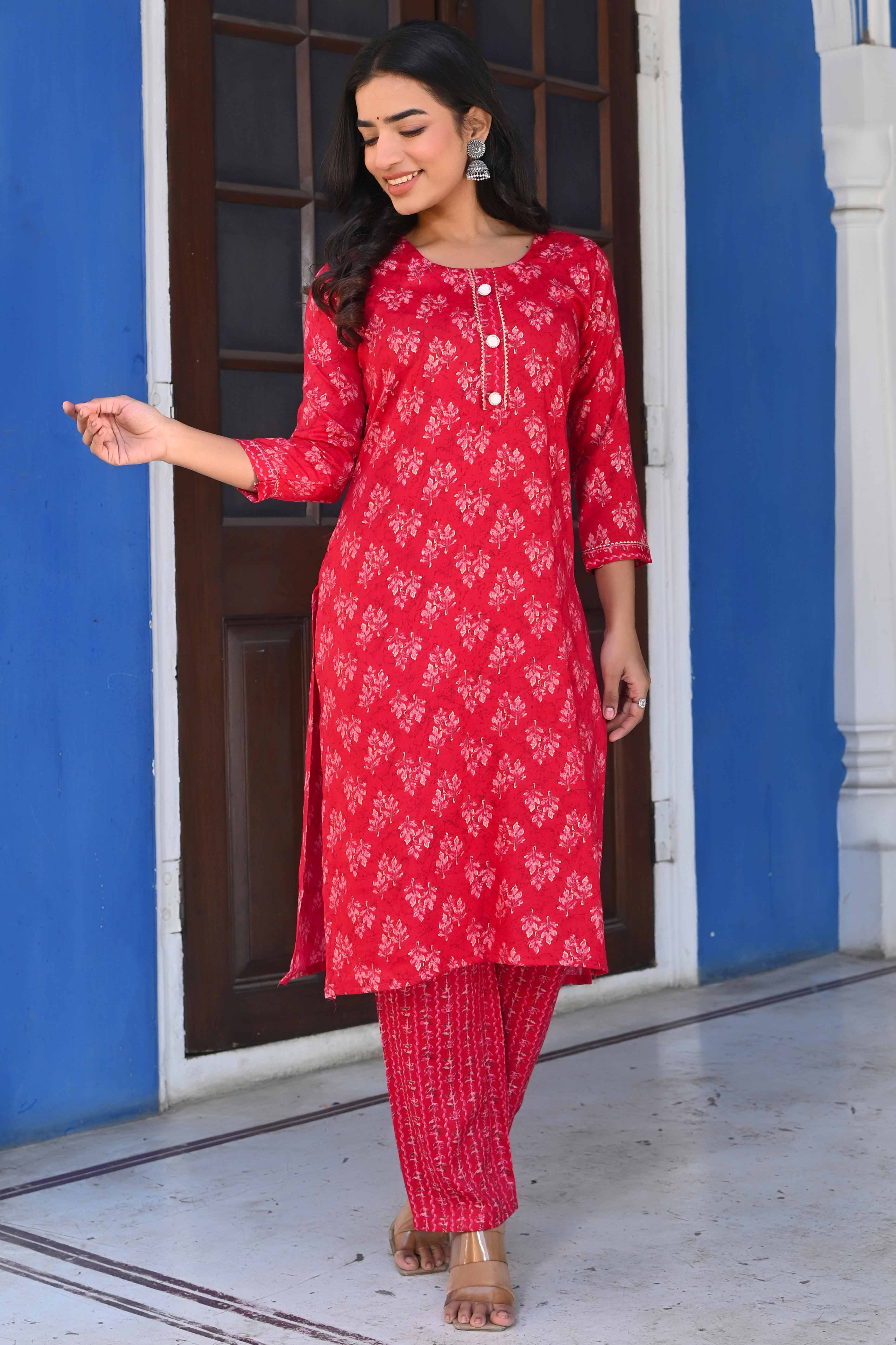 Pink Floral Foil Printed Rayon Salwar Suit