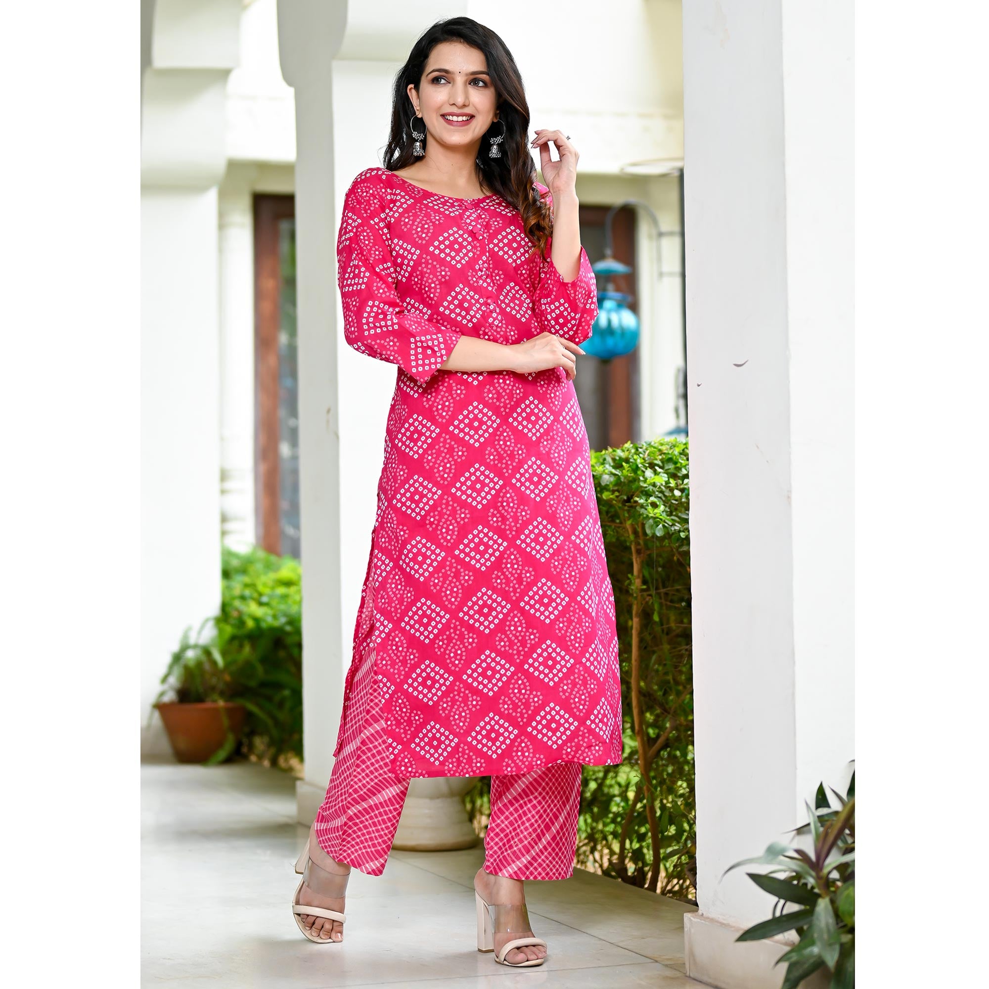 Pink Bandhani Printed Pure Cotton Salwar Suit