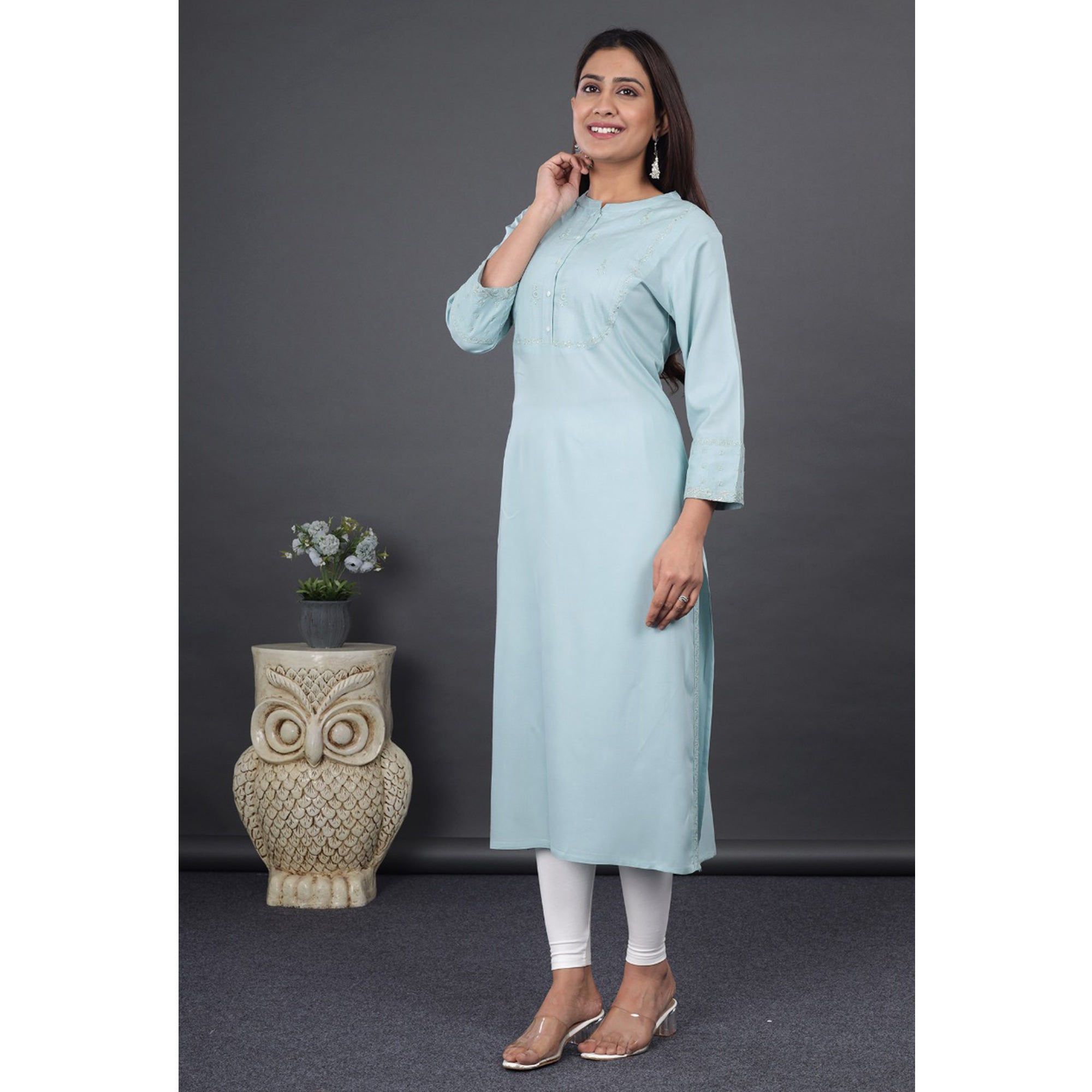 Blue Embroidered Pure Cotton Kurti