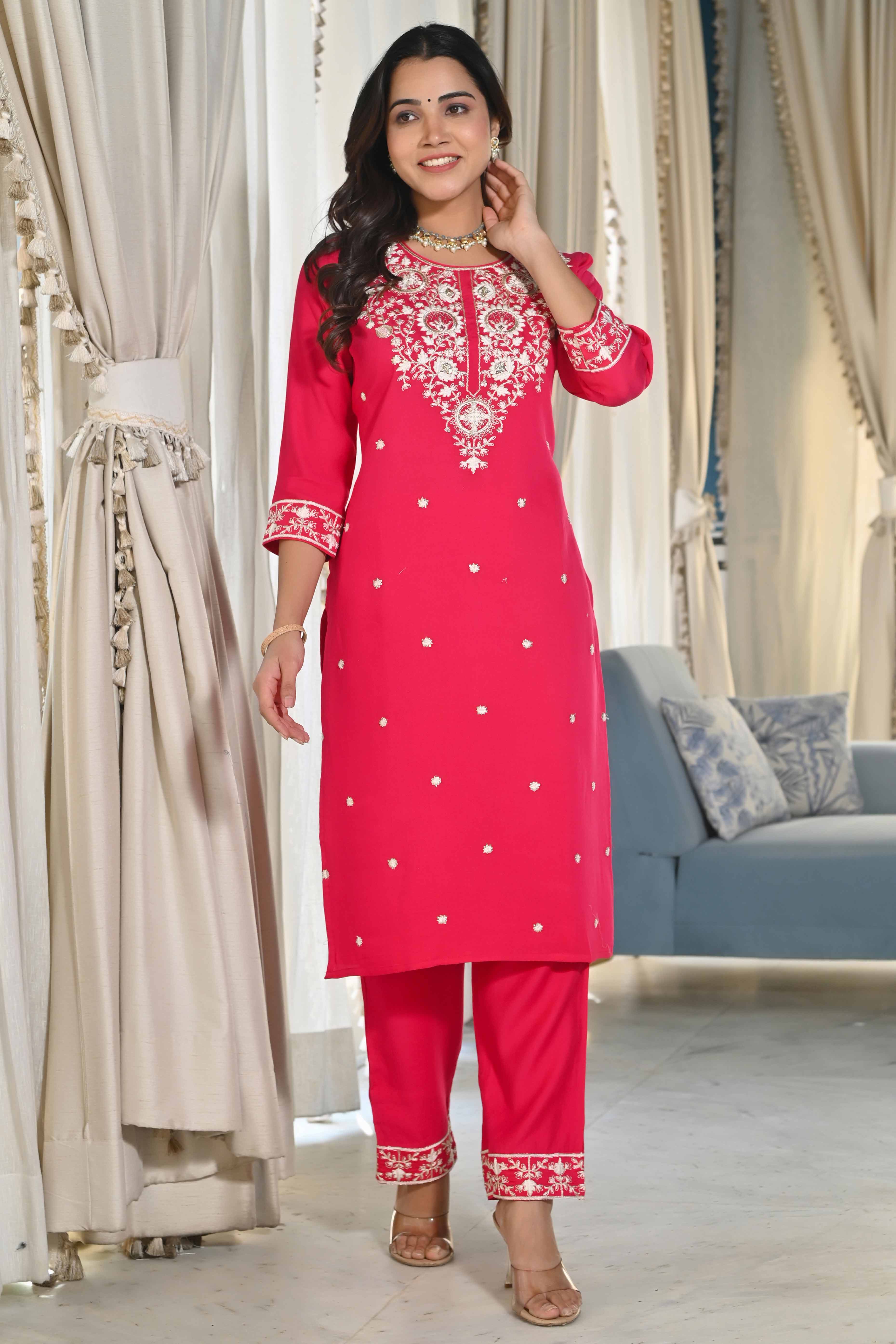 Pink Sequins Embroidered Cotton Silk Salwar Suit