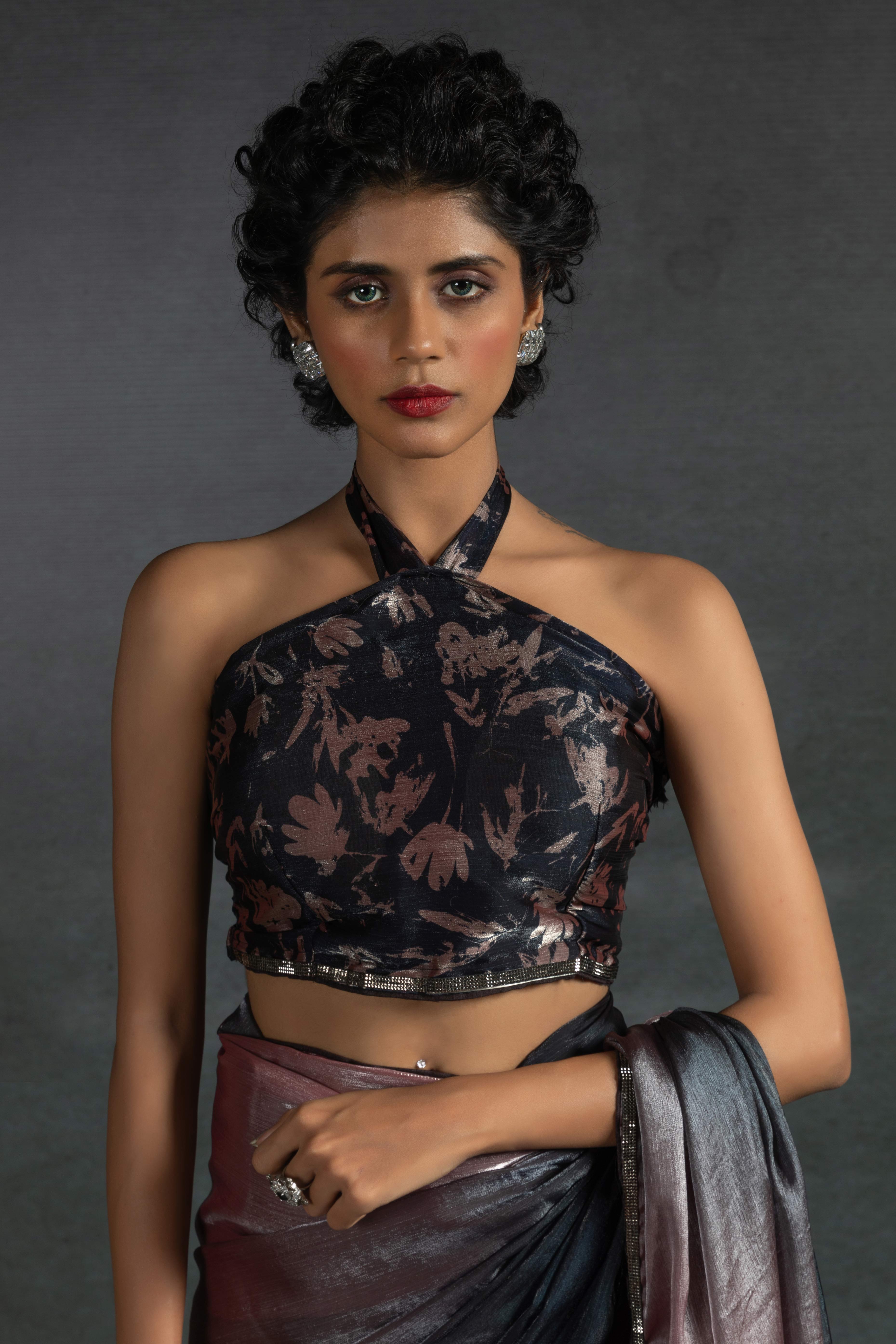 Onion Pink Solid With Stone Work Satin Silk Ombre Ready To Wear Saree