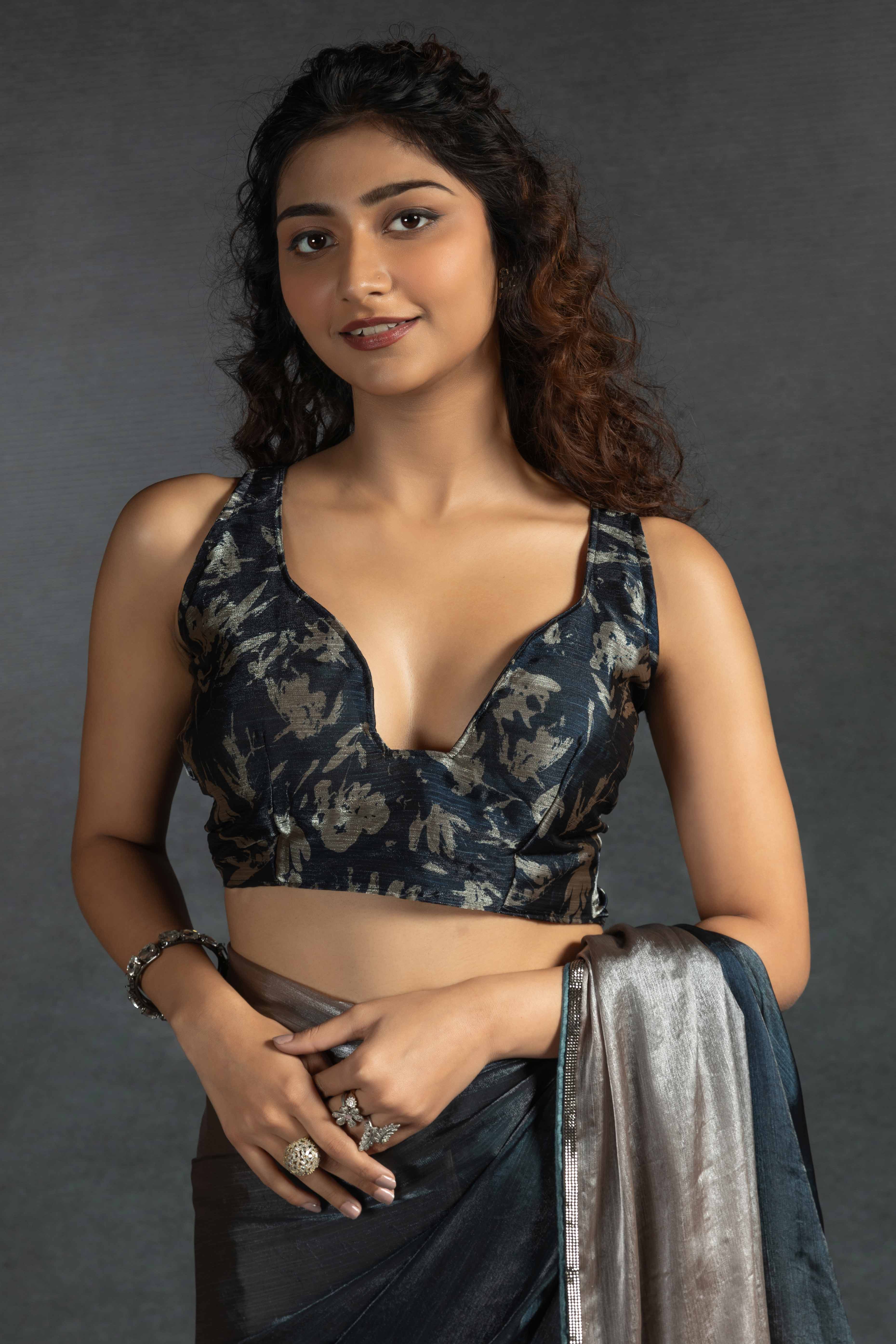 Brown Solid With Stone Work Satin Silk Ombre Ready To Wear Saree