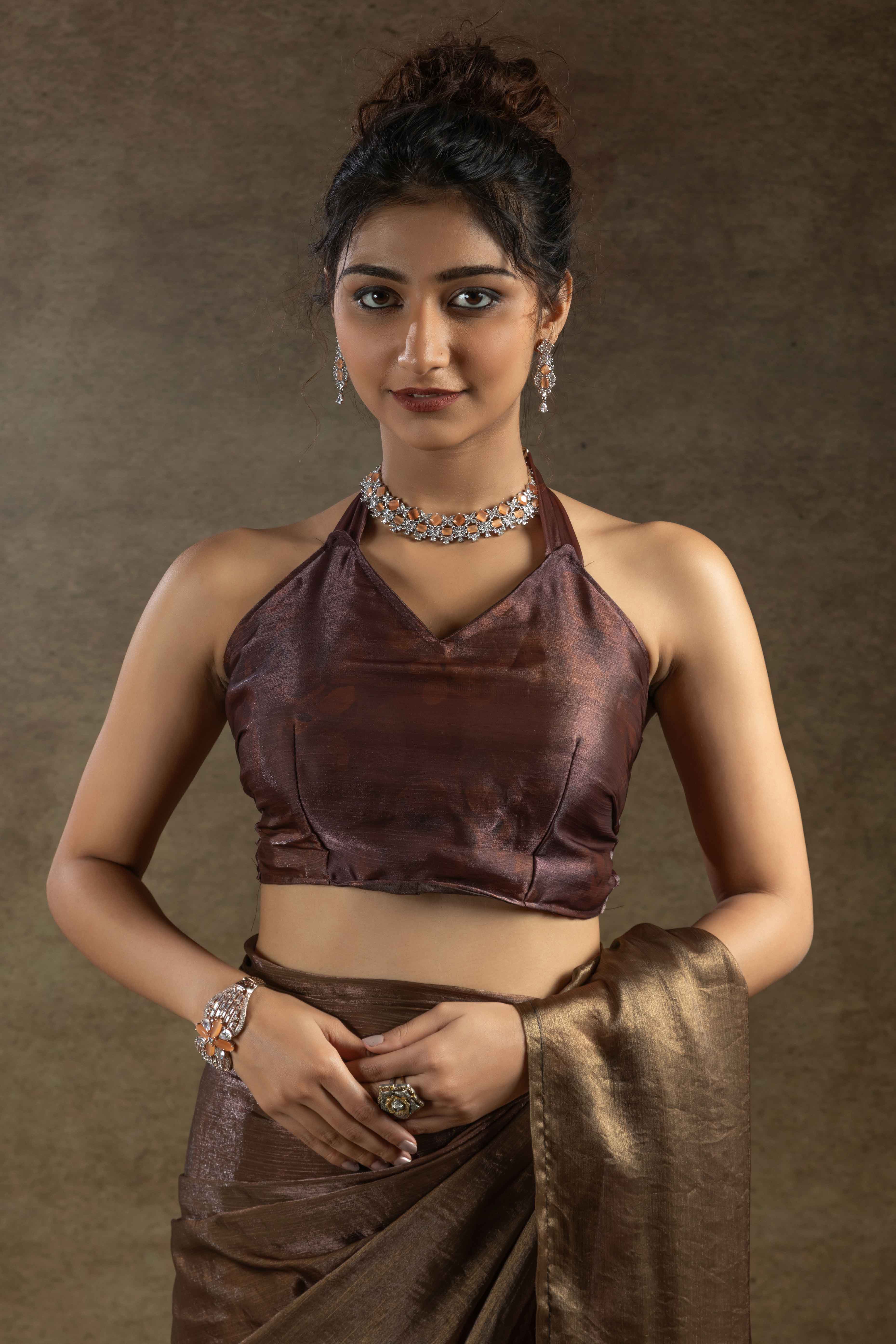 Coffee Brown Ready-to-Wear Chiffon Saree in Minimal Solid Pattern for a Classy Vibe