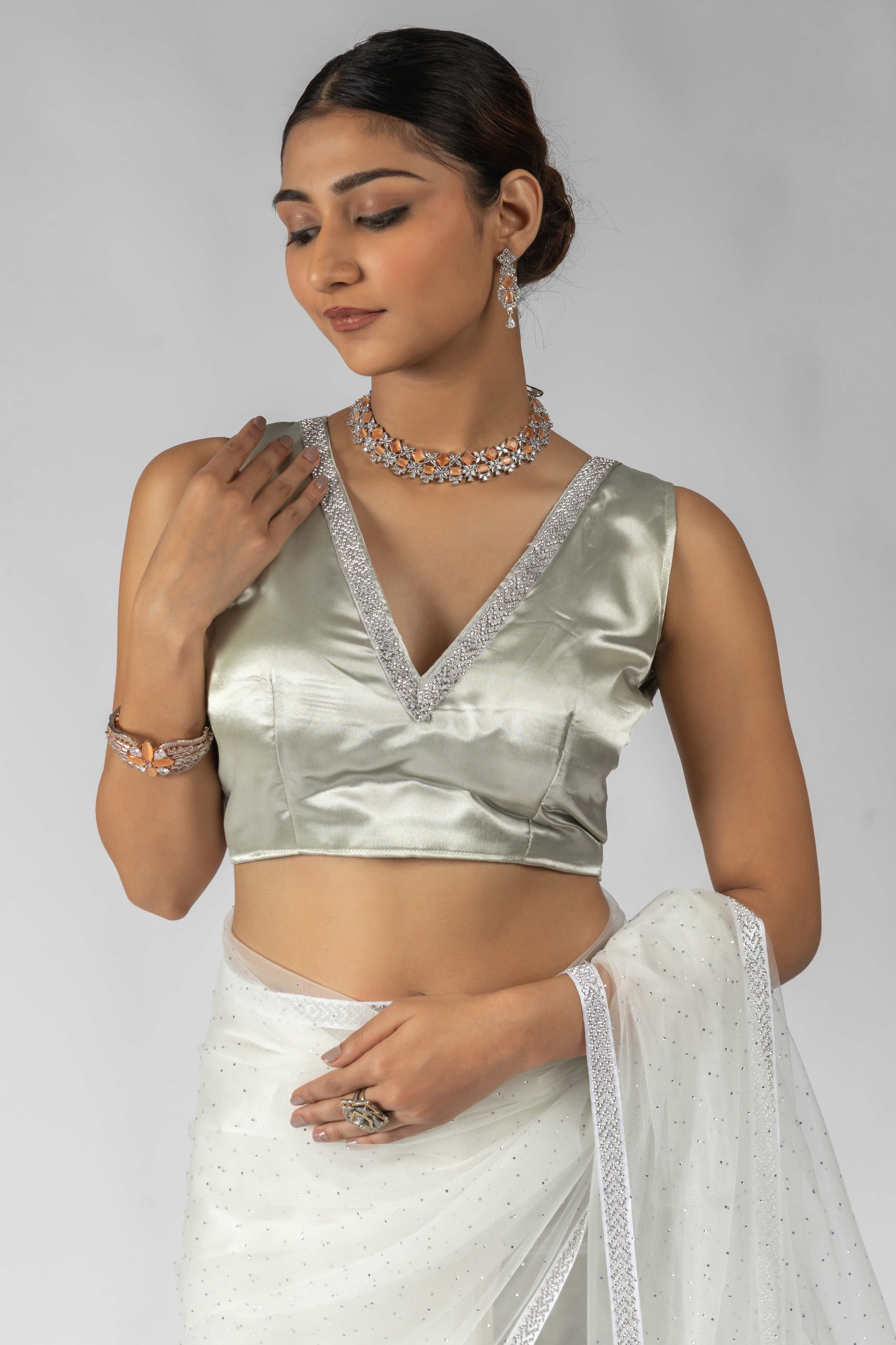 White Intricate Zarkan Detailing Soft Net Ready To Wear Saree