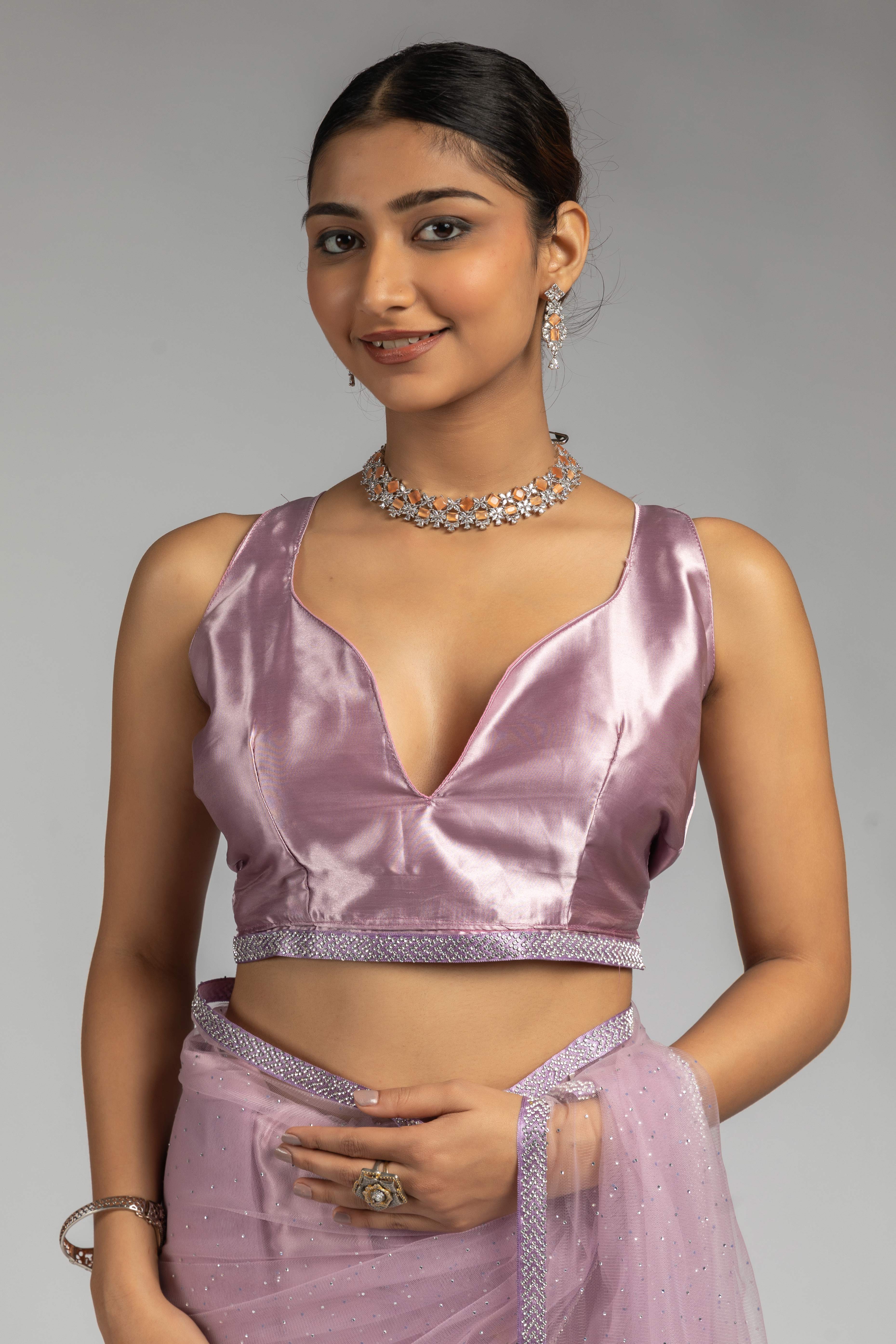 Light Purple Intricate Zarkan Detailing Soft Net Ready To Wear Saree