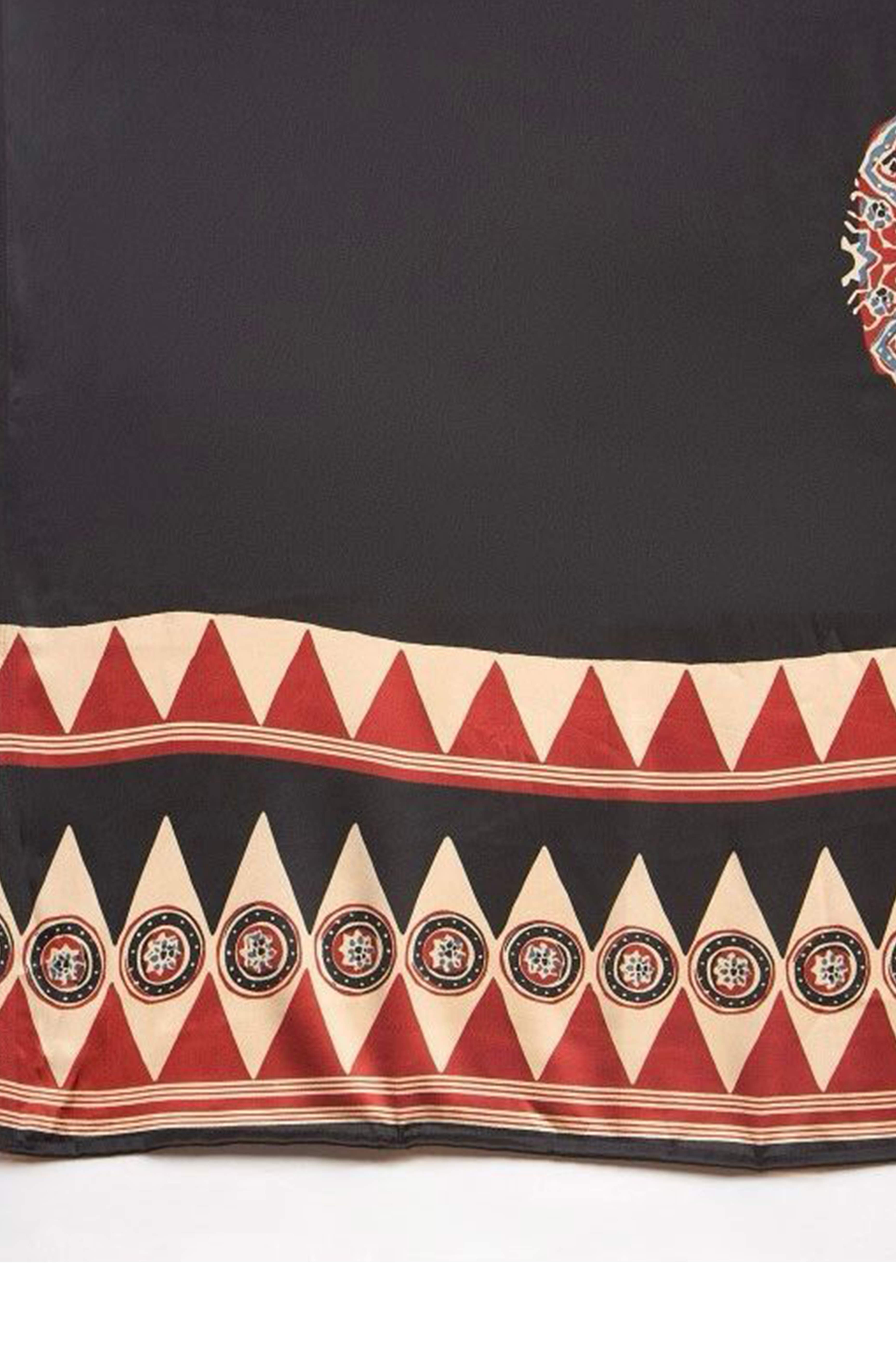 Maroon Ajrakh Print Satin Saree with Traditional Charm