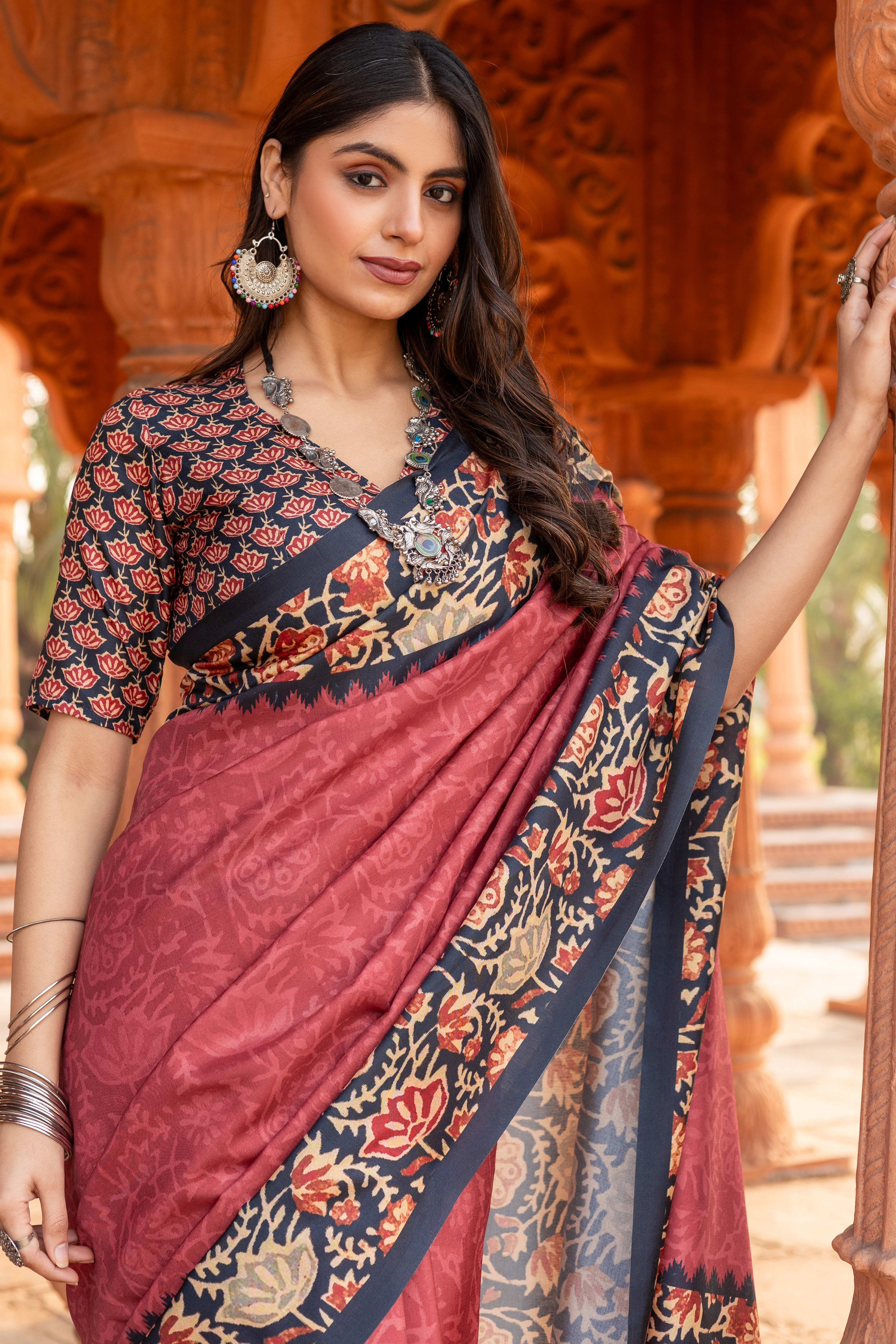 Graceful Pink Floral Printed Manipuri Cotton Silk Saree Showcasing Timeless Elegance