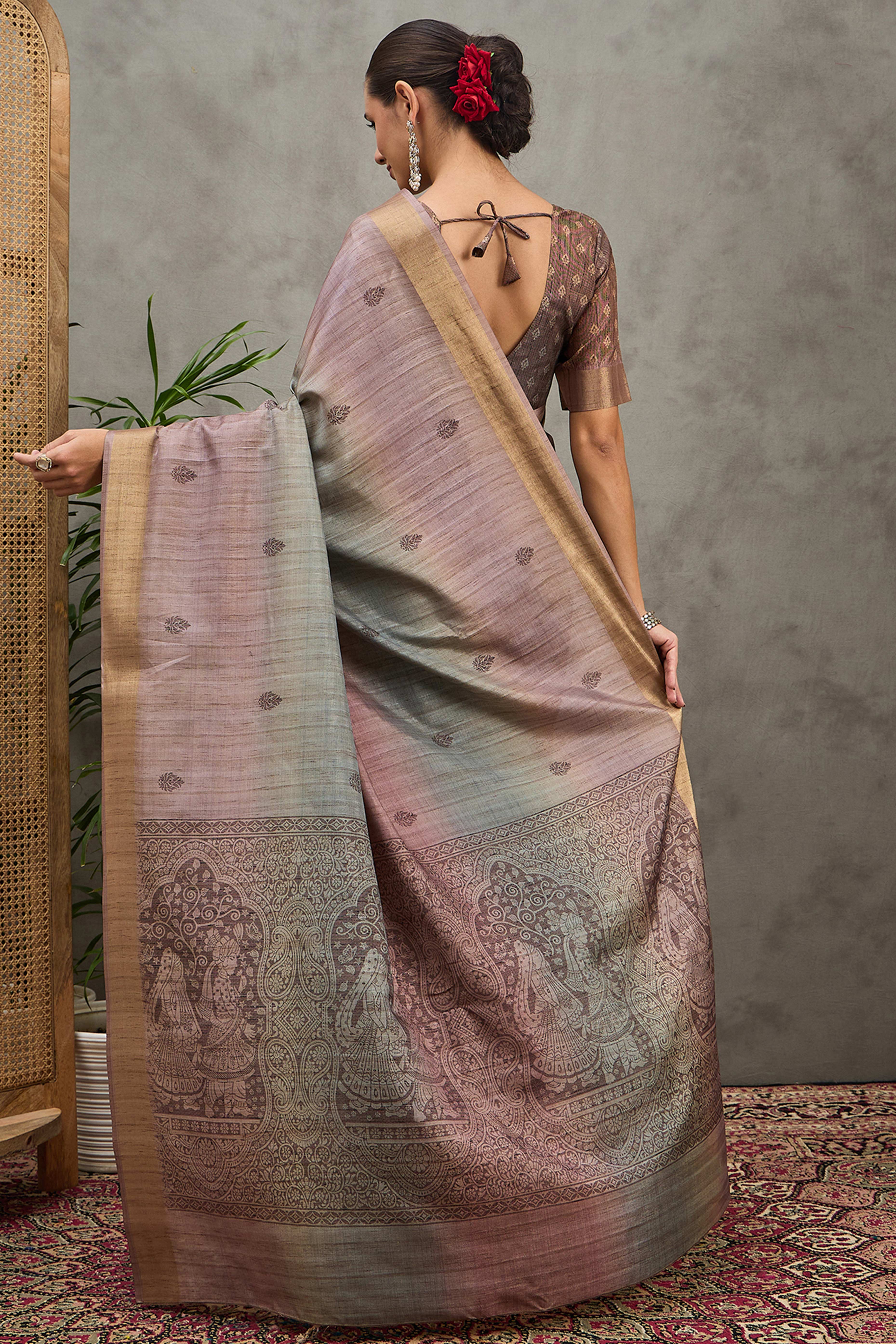 Lavender Festive Wear Art Silk Saree Featuring Intricate Floral Weaving