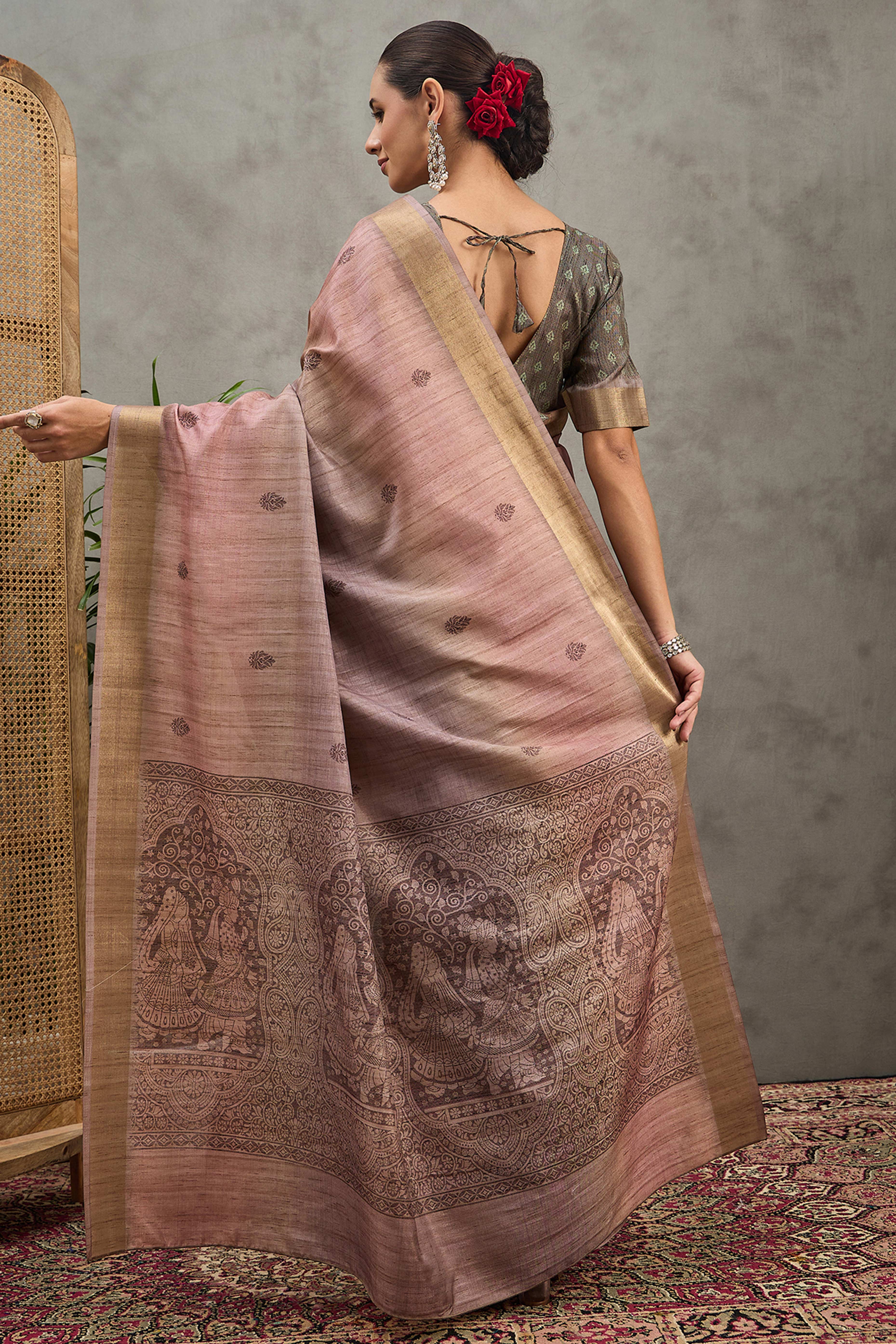 Purple Festive Wear Art Silk Saree Featuring Intricate Floral Weaving