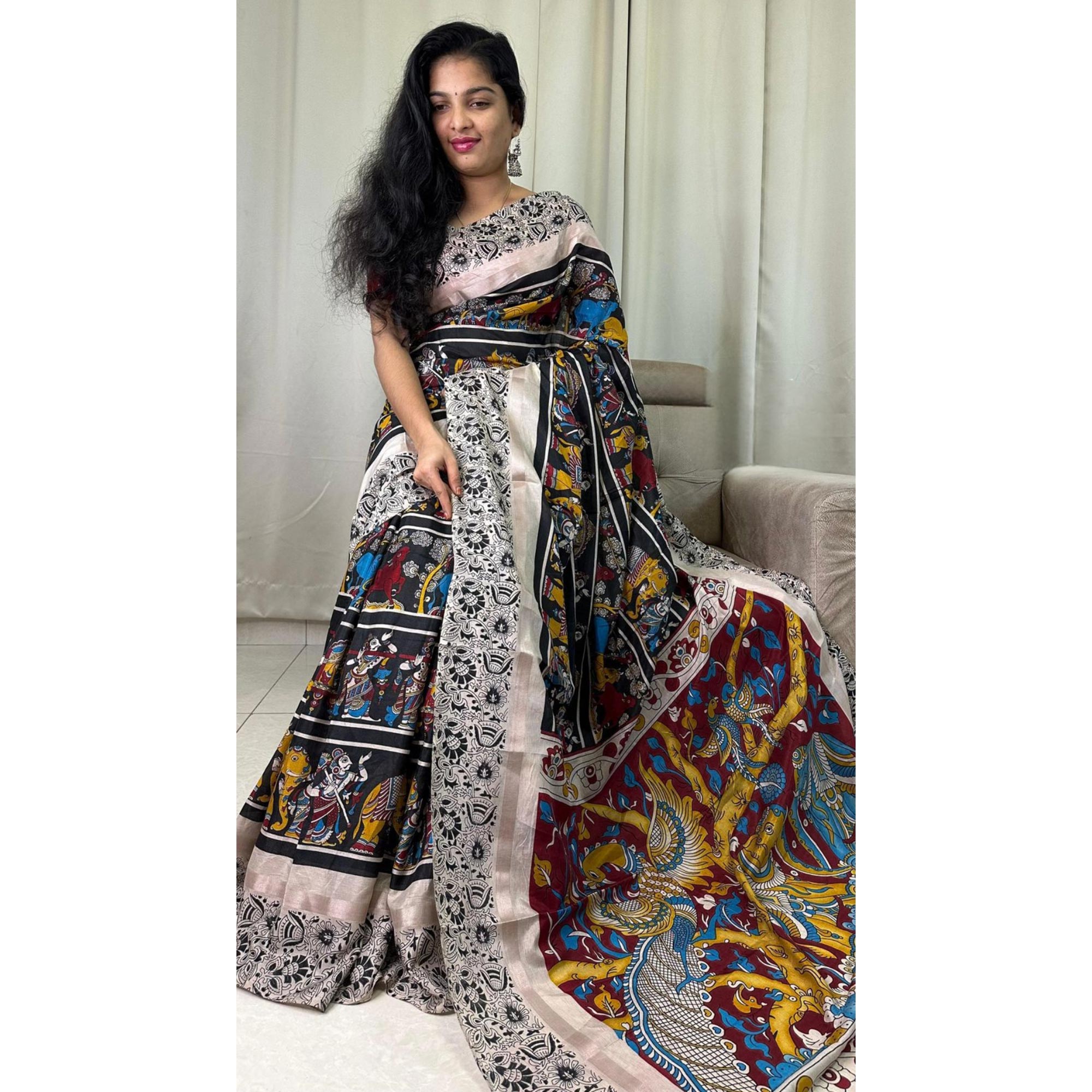 Black Kalamari Printed Crape Saree