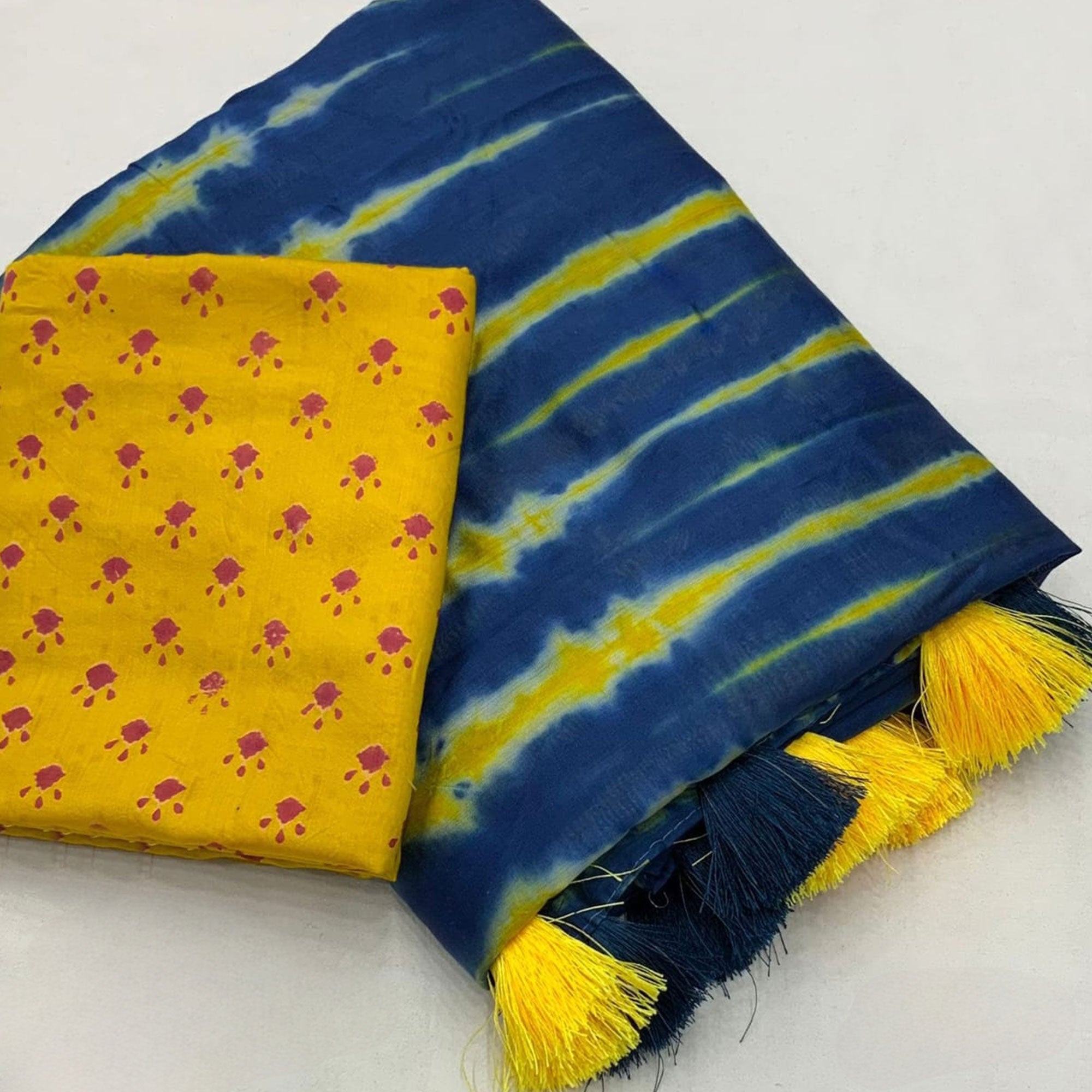 Blue & Yellow Shibori Printed Chanderi Saree