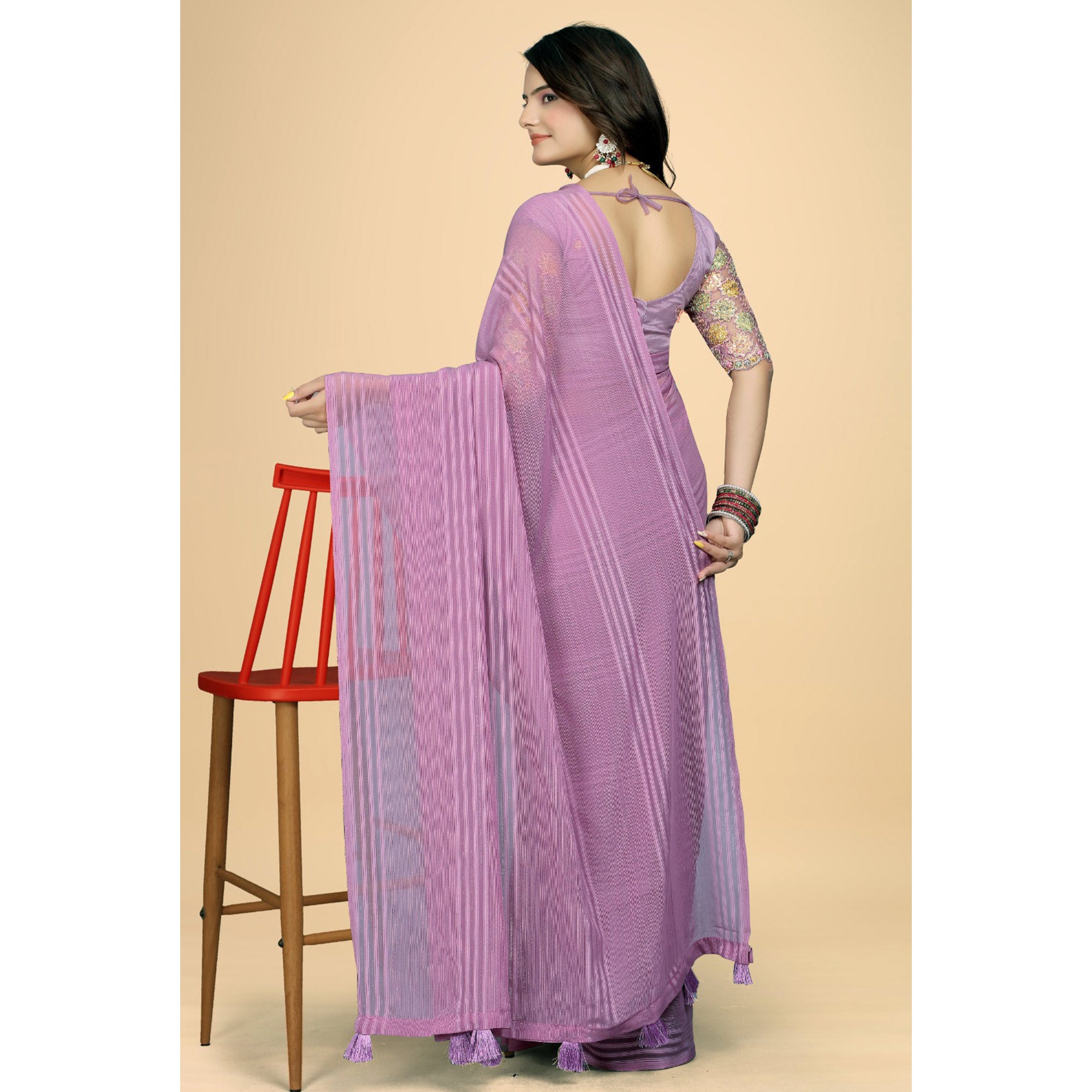 Purple Zari Striped Woven Georgette Saree