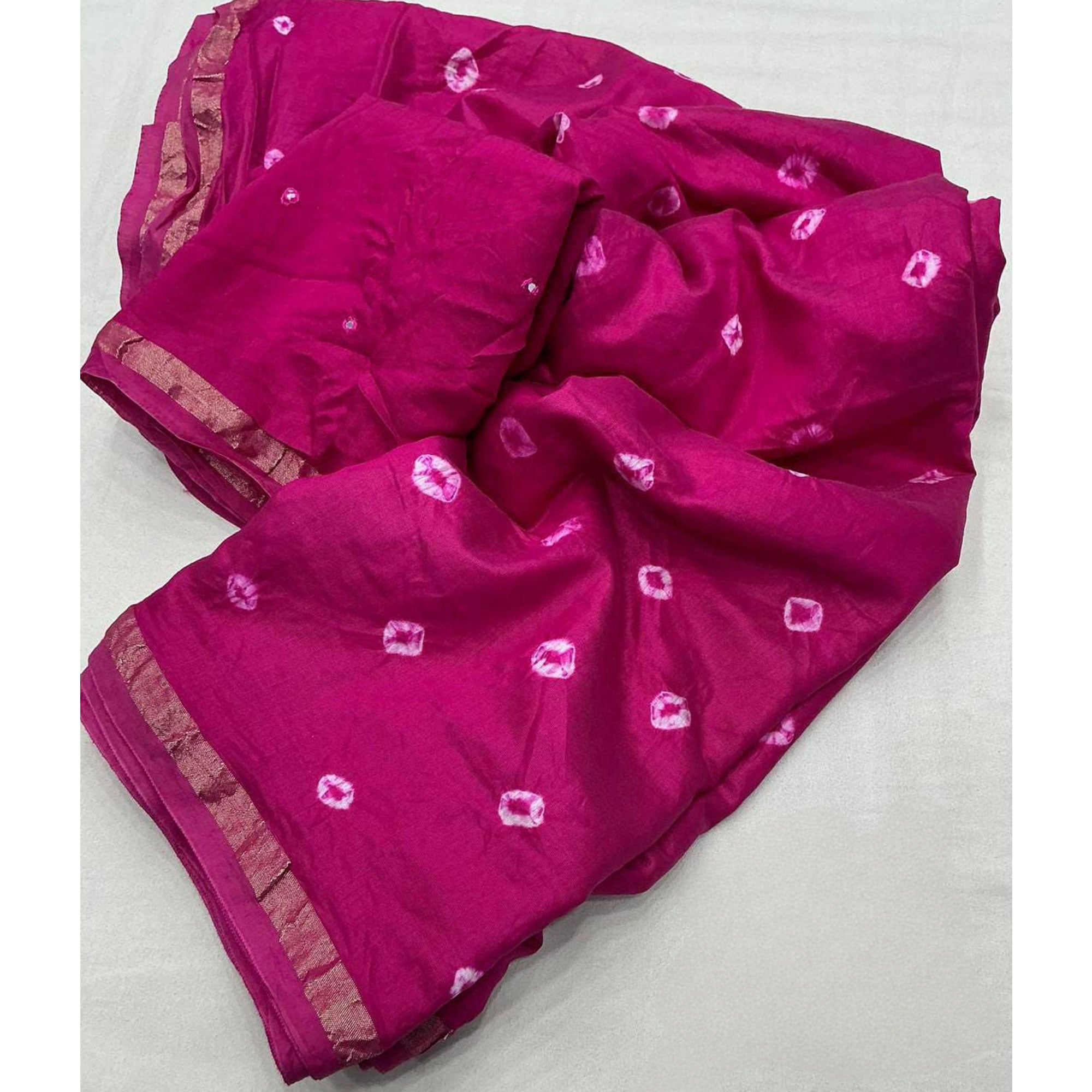 Rani Pink Bandhani Digital Printed Linen Cotton Saree