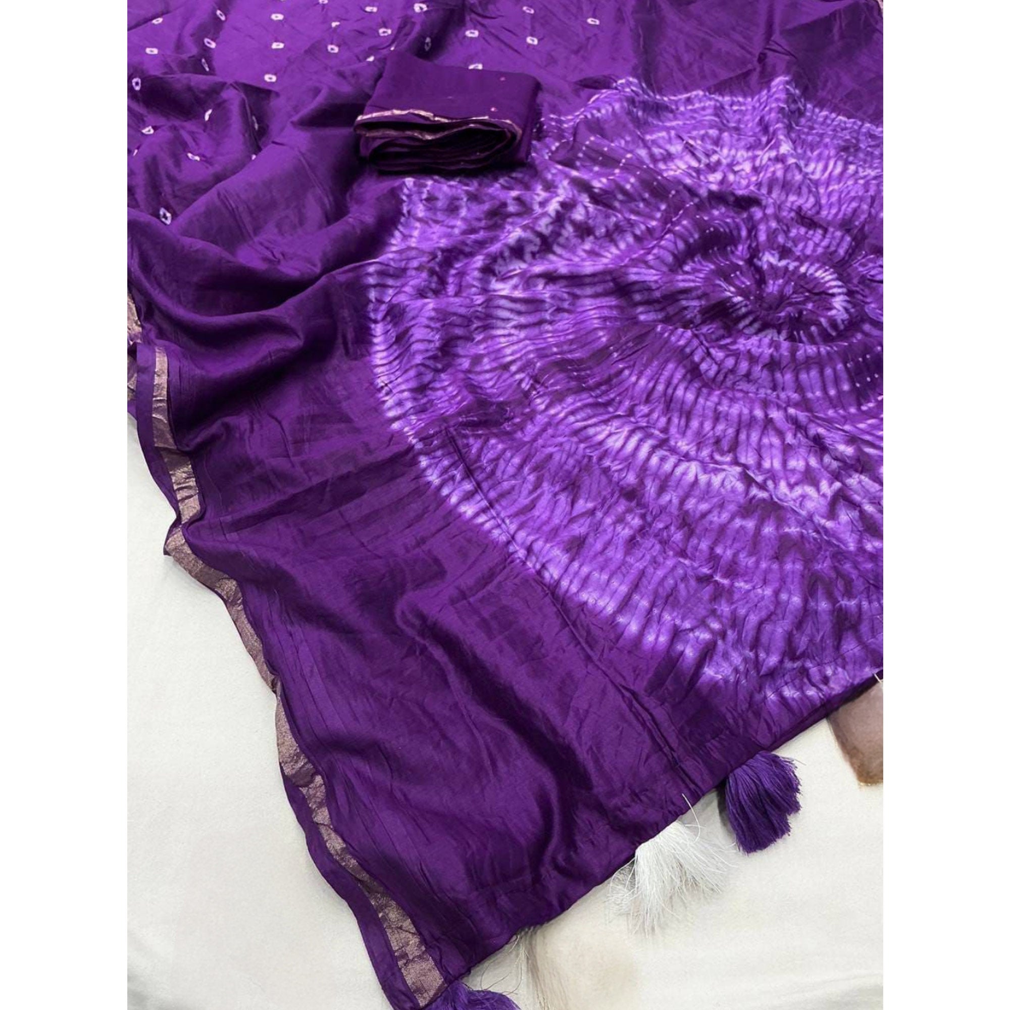 Violet Bandhani Digital Printed Linen Cotton Saree