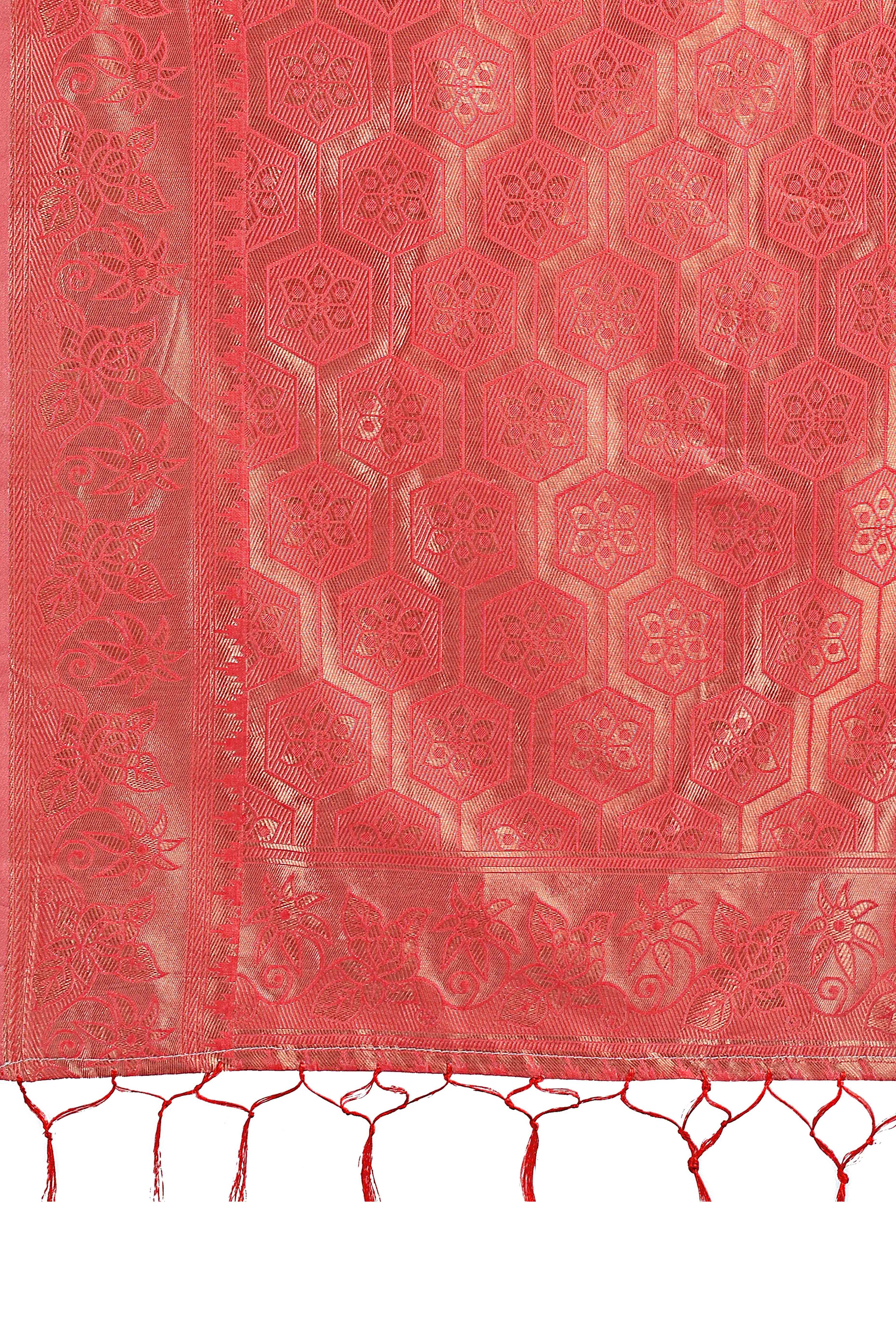 Orange with Floral Zari Weaving on a Linen Cotton Base