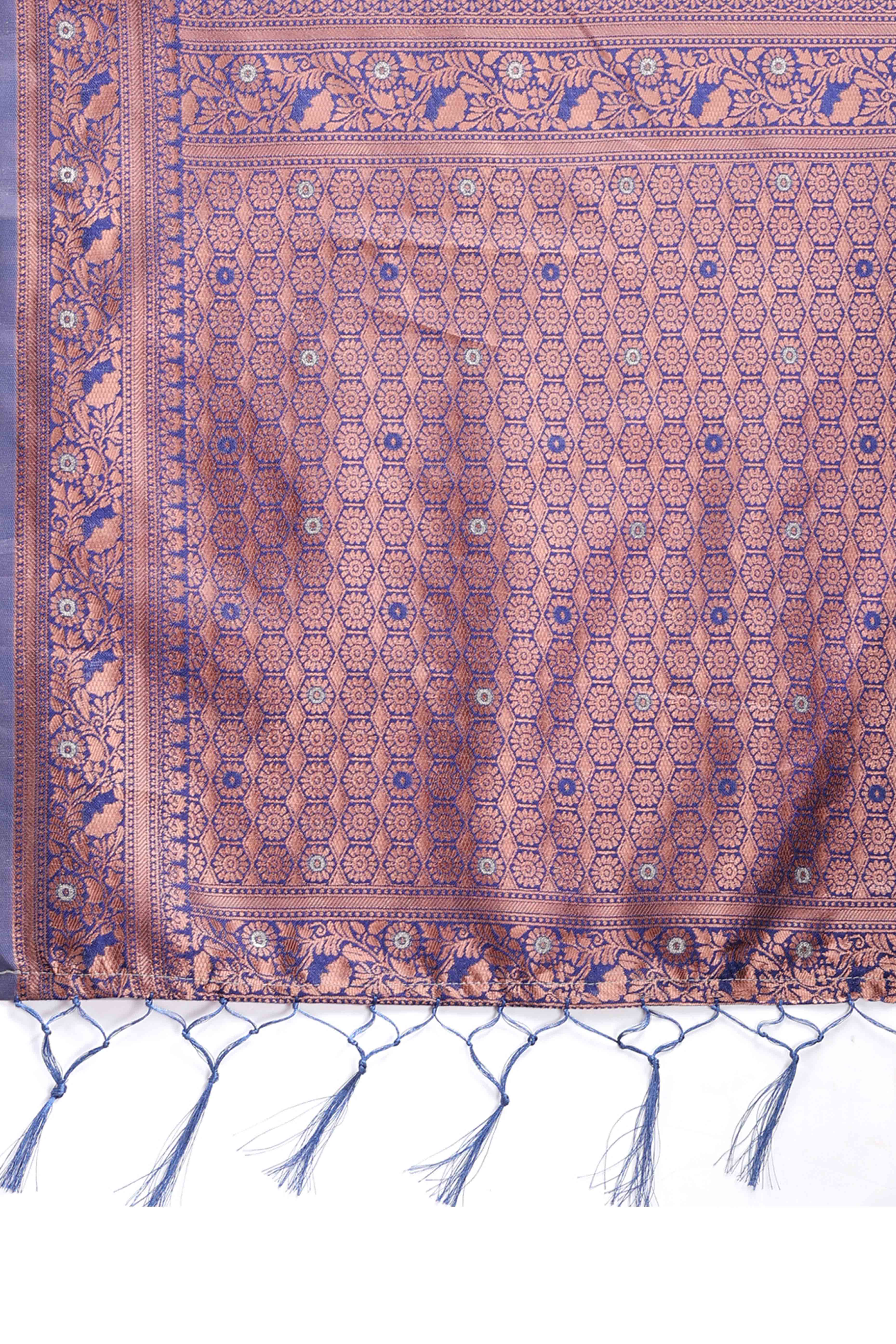 Dreamy Sky Blue Floral Zari Weaving Cotton Blend Saree with Delicate Tassel Embellishments