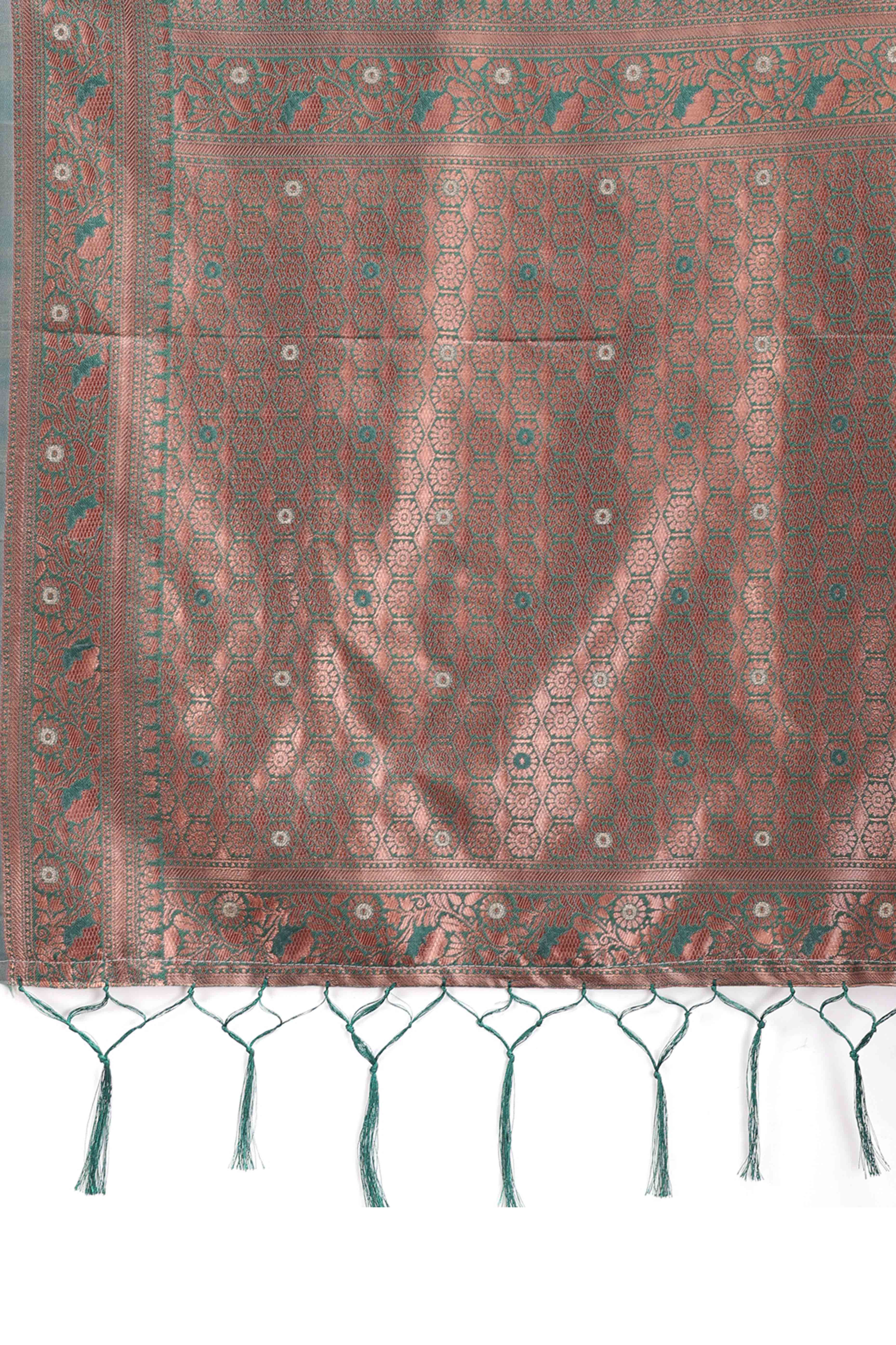 Serene Aqua Blue Floral Zari Weaving Cotton Blend Saree with Charming Tassel Ornaments