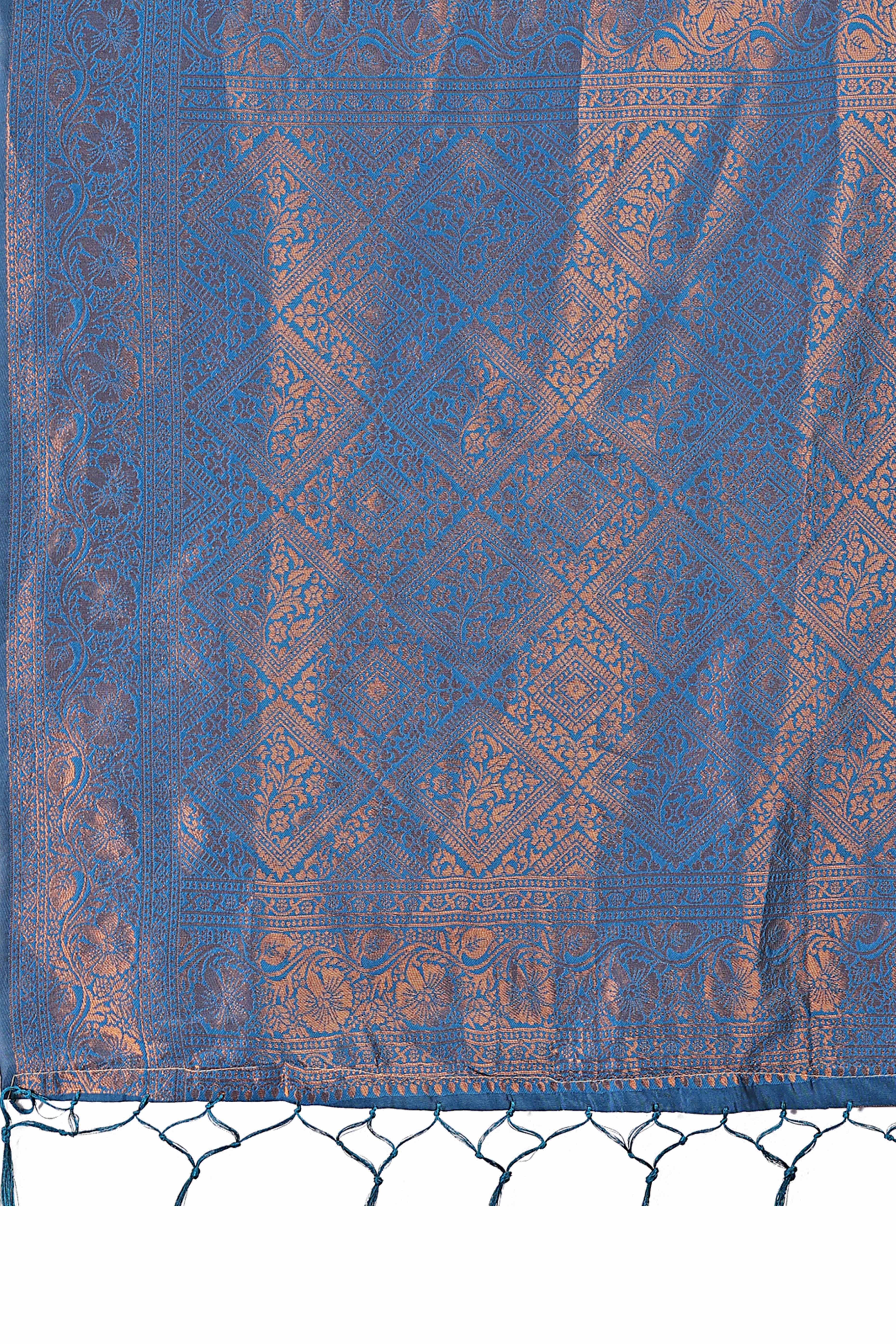 Rust Heart Motif Zari Woven Lichi Cotton Silk Saree With Flowing Tassels