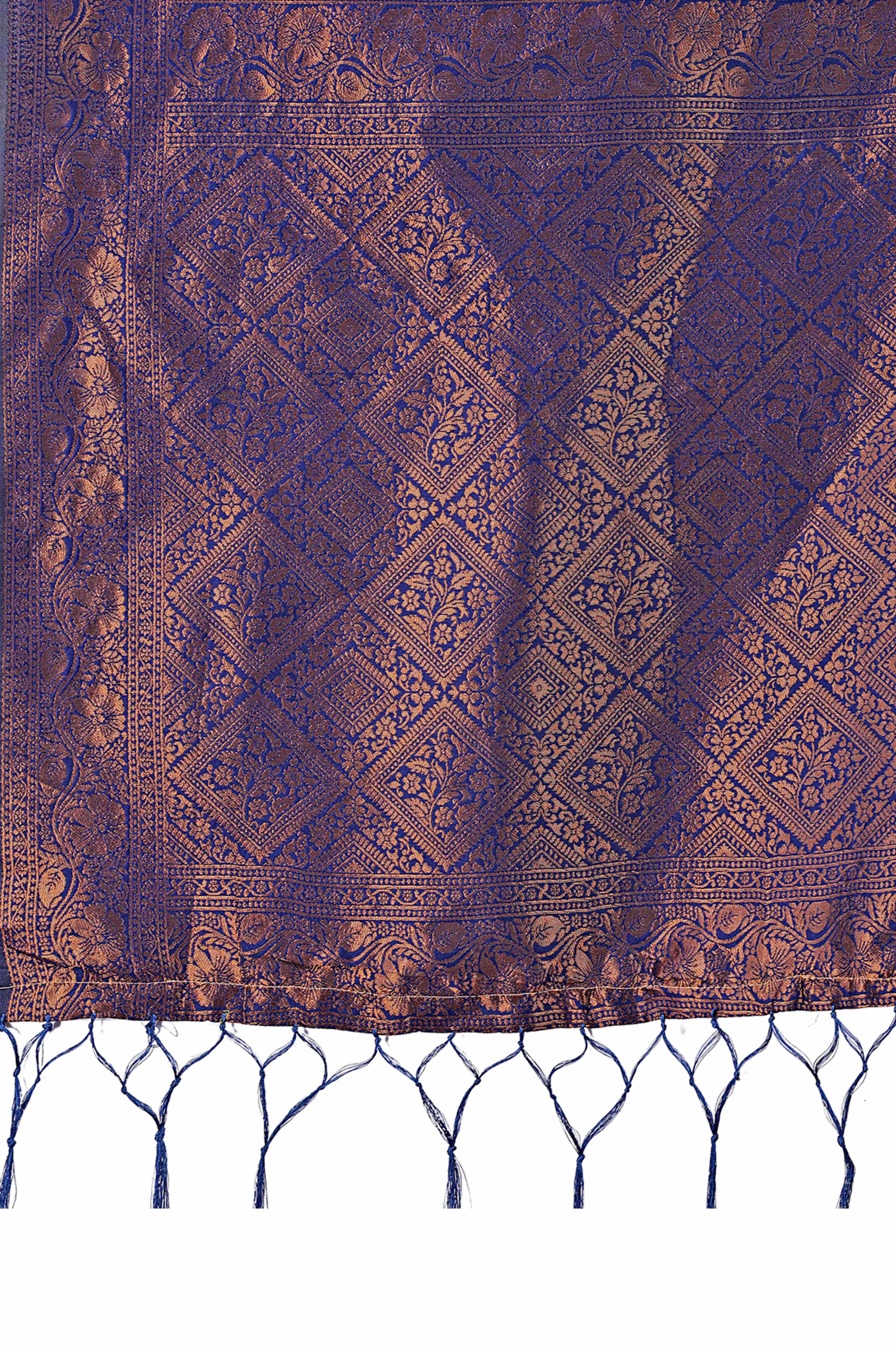 Blue Heart Motif Zari Woven Lichi Cotton Silk Saree With Flowing Tassels