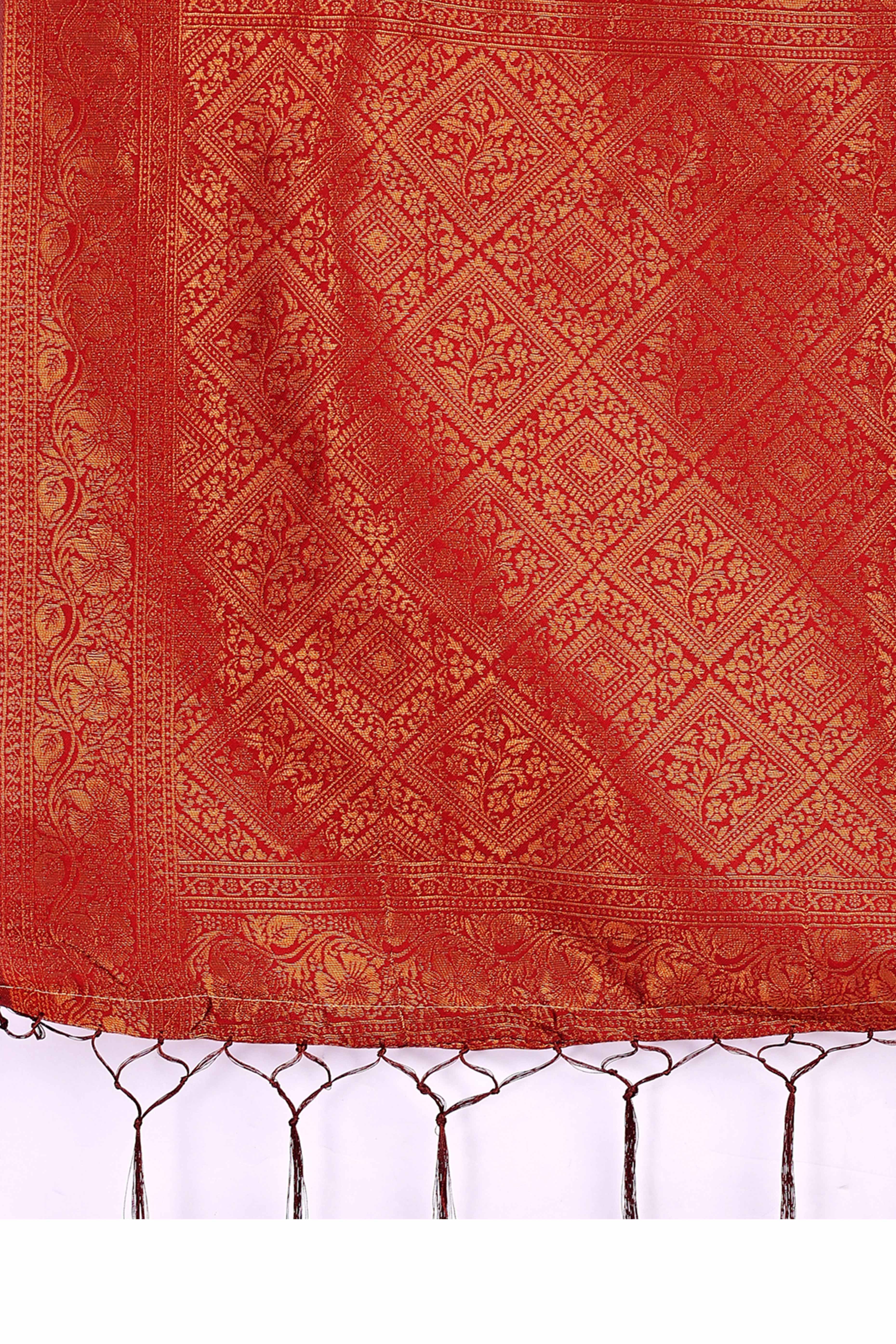 Chikoo Heart Motif Zari Woven Lichi Cotton Silk Saree With Flowing Tassels