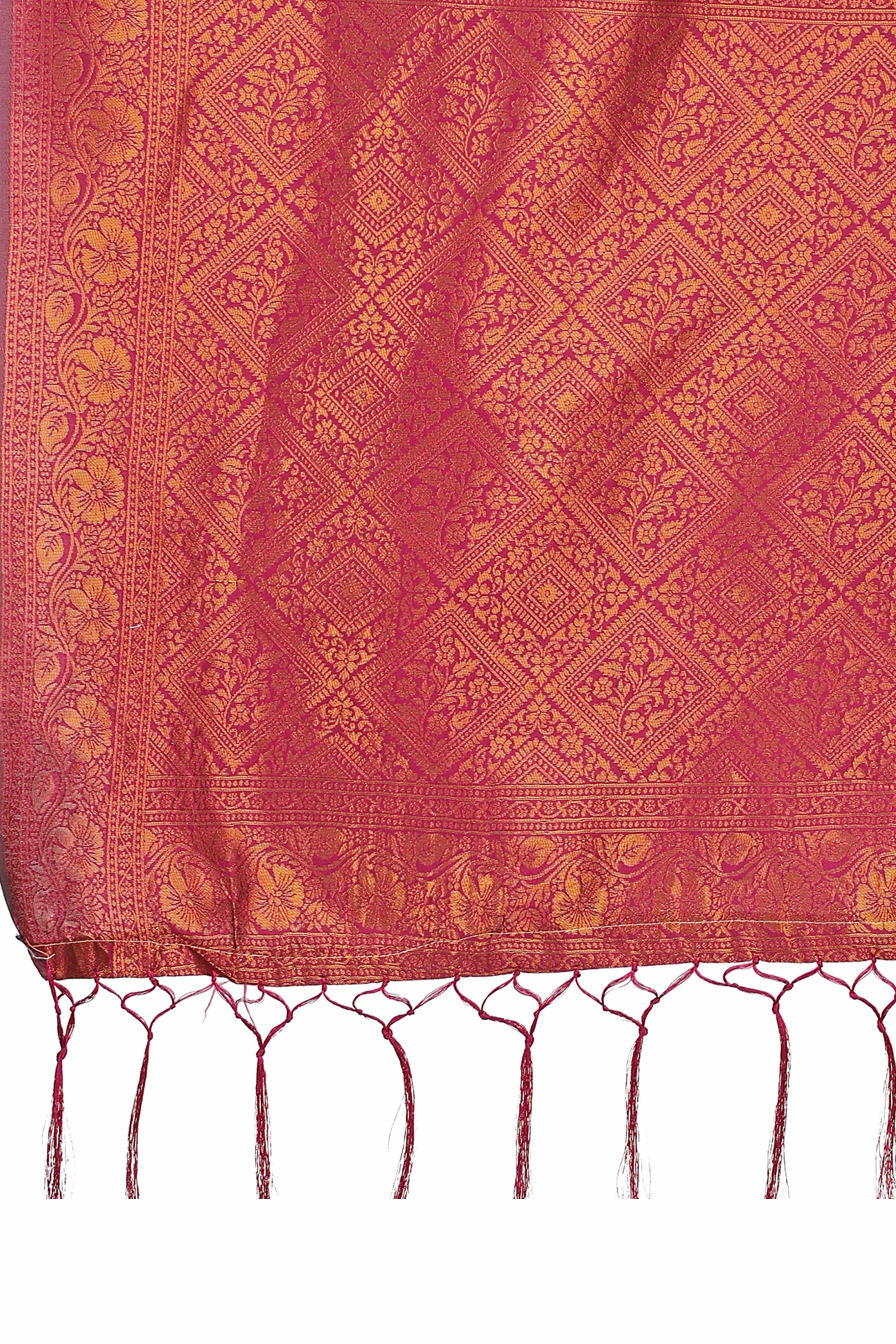 Pink Heart Motif Zari Woven Lichi Cotton Silk Saree With Flowing Tassels