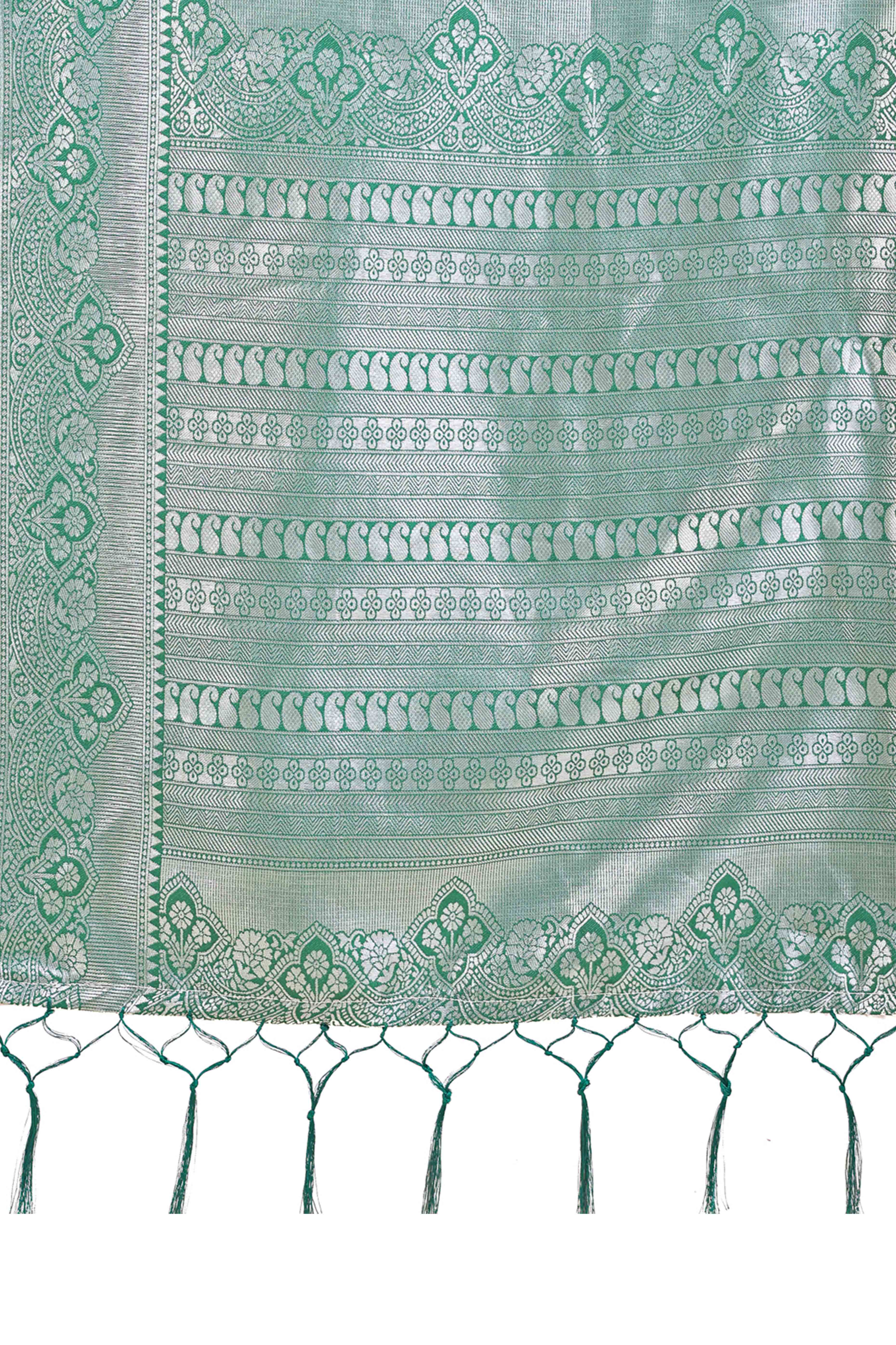 Cream Lichi Silk Blend Saree With Intricate Paisley Zari Weave & Graceful Tassels