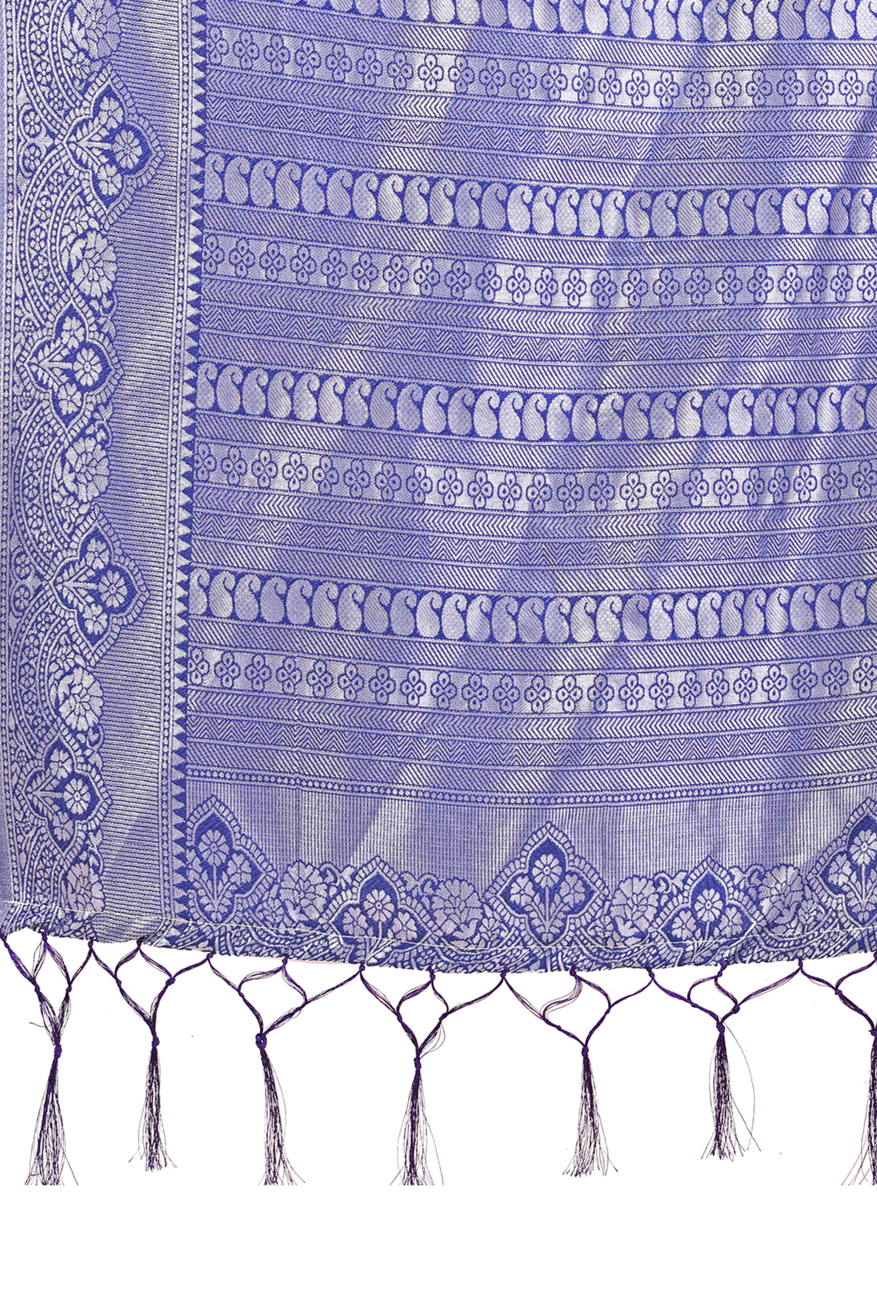 Sky Blue Lichi Silk Blend Saree With Intricate Paisley Zari Weave & Graceful Tassels