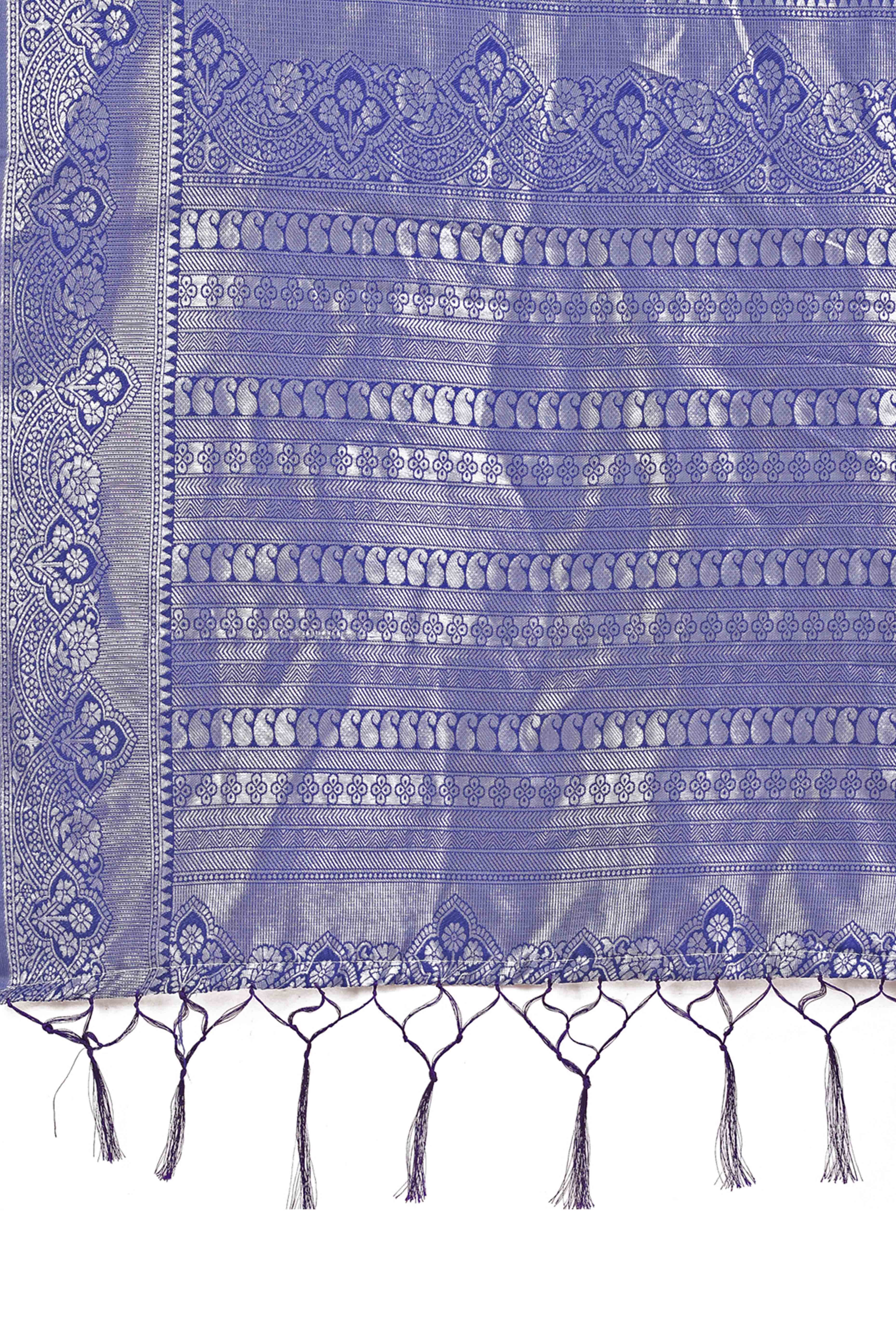 Light Blue Lichi Silk Blend Saree With Intricate Paisley Zari Weave & Graceful Tassels