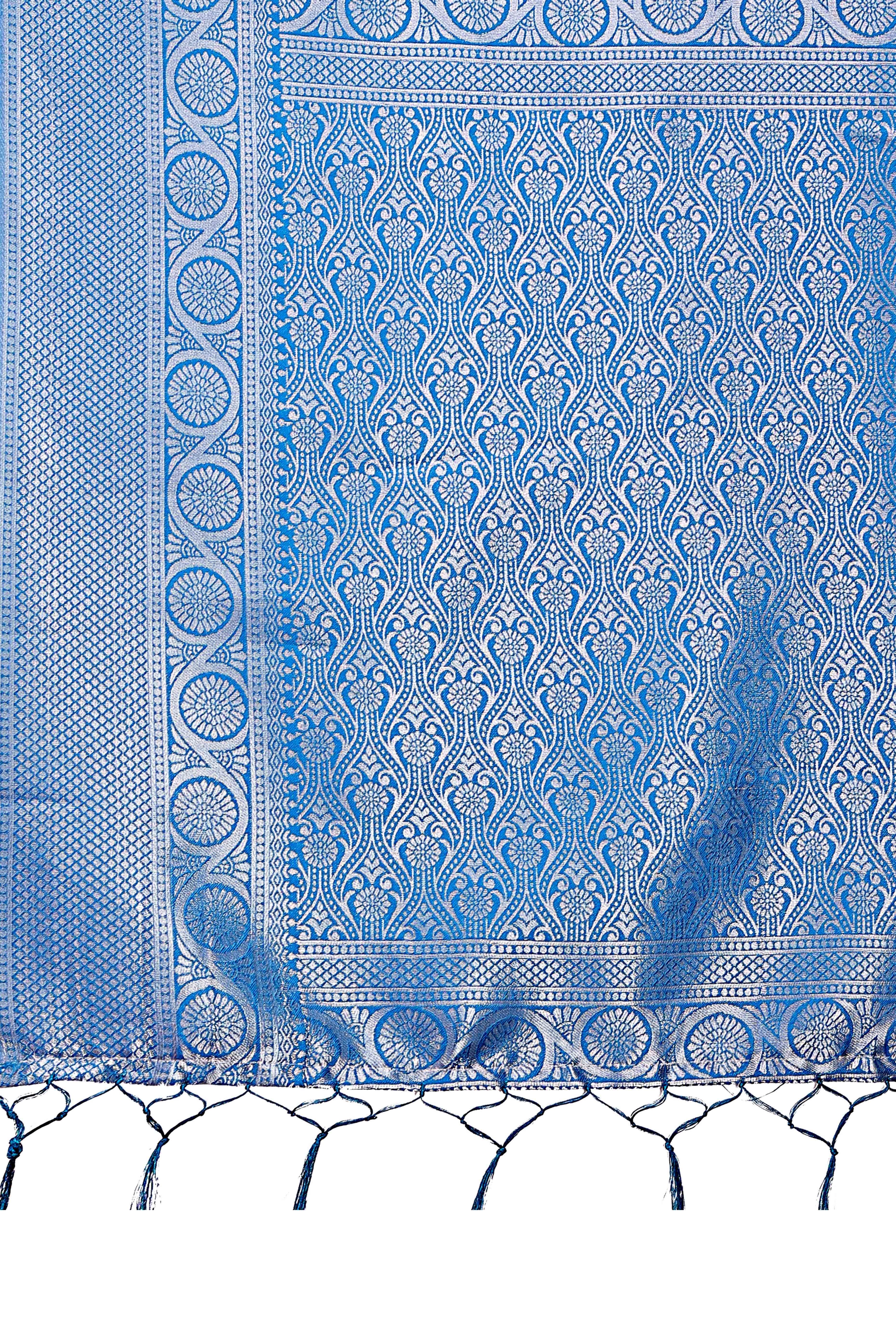 Peach Floral Zari Weaving Lichi Cotton Silk Saree With Tassel Border