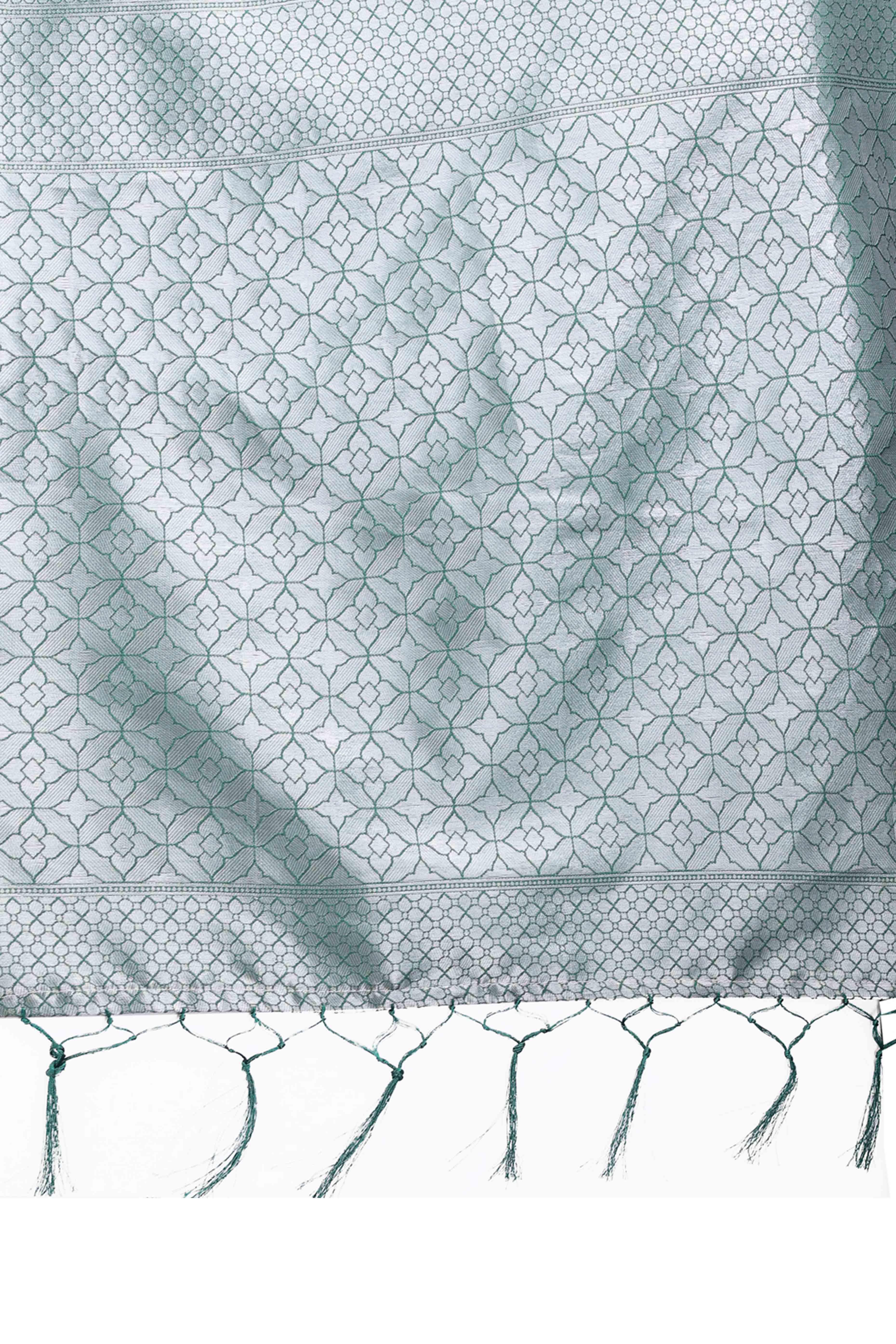 Soothing Light Green Zari Weaving Silk Blend Saree of Natural Harmony