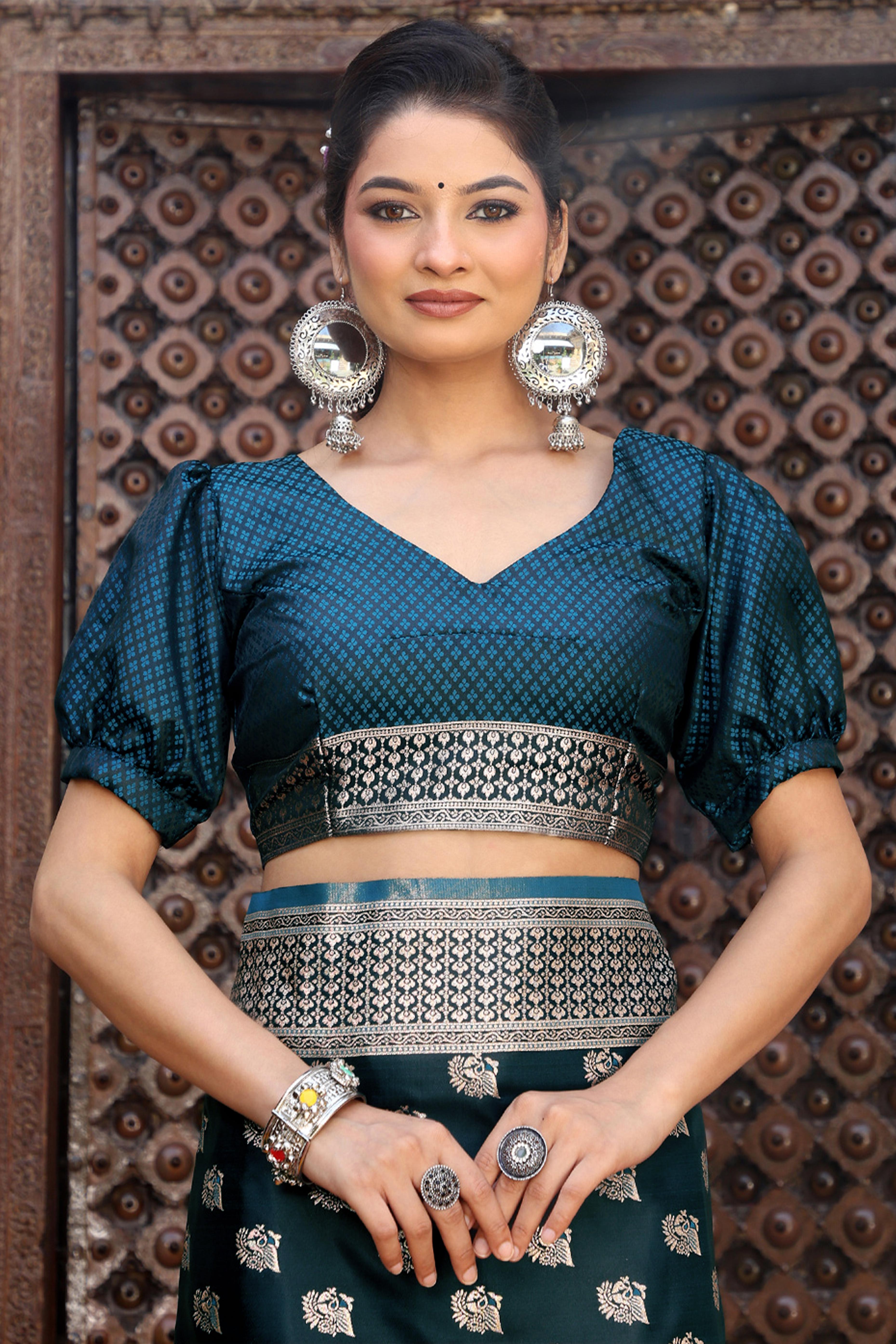 Designer Morpich Blue Saree Showcasing Peacock & Floral Zari Weaving With Handmade Tassel Pallu