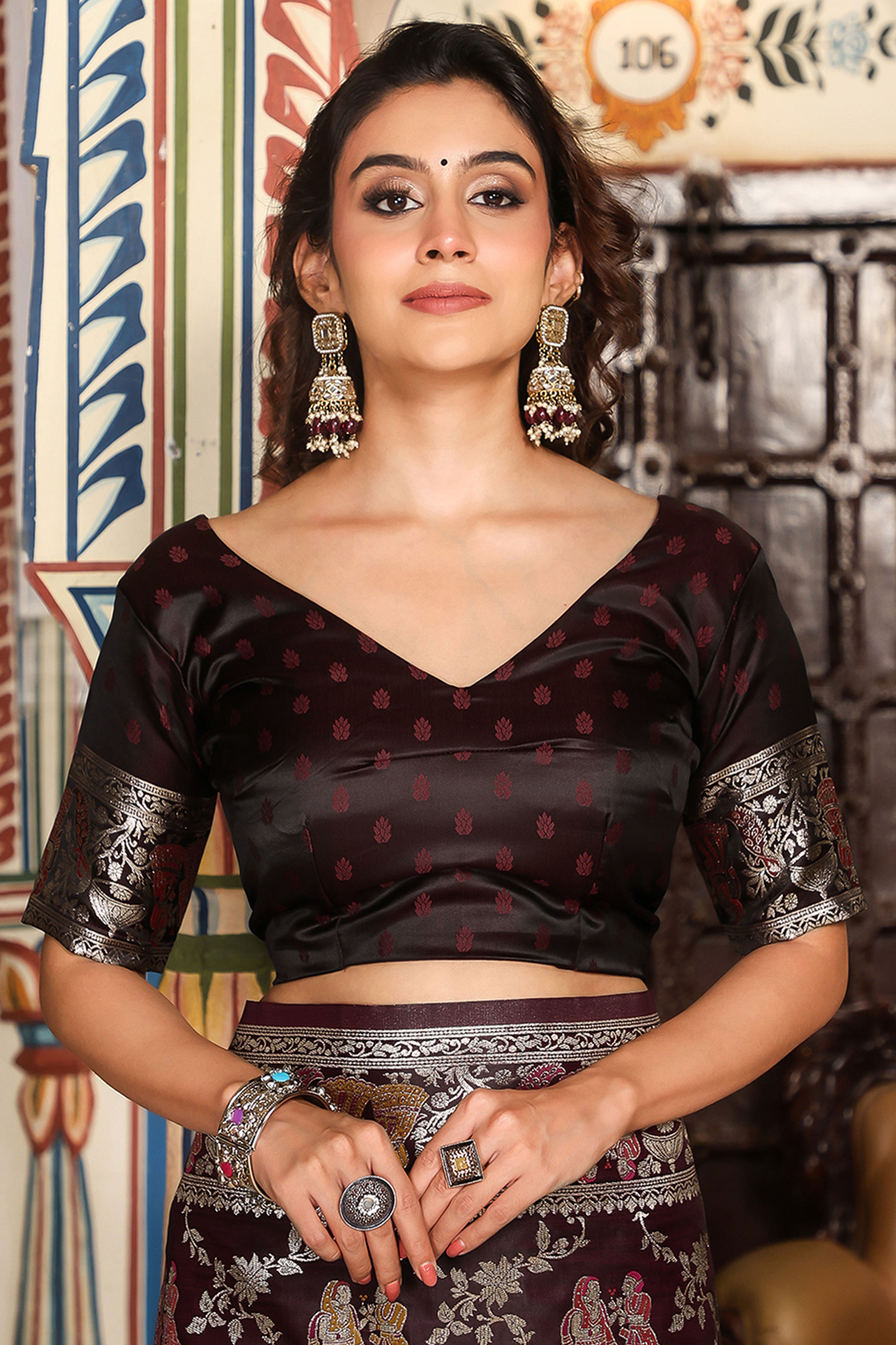 Luxurious Drak Maroon Silk Blend Saree With Intricate Floral Zari Weaving & Tassel Pallu