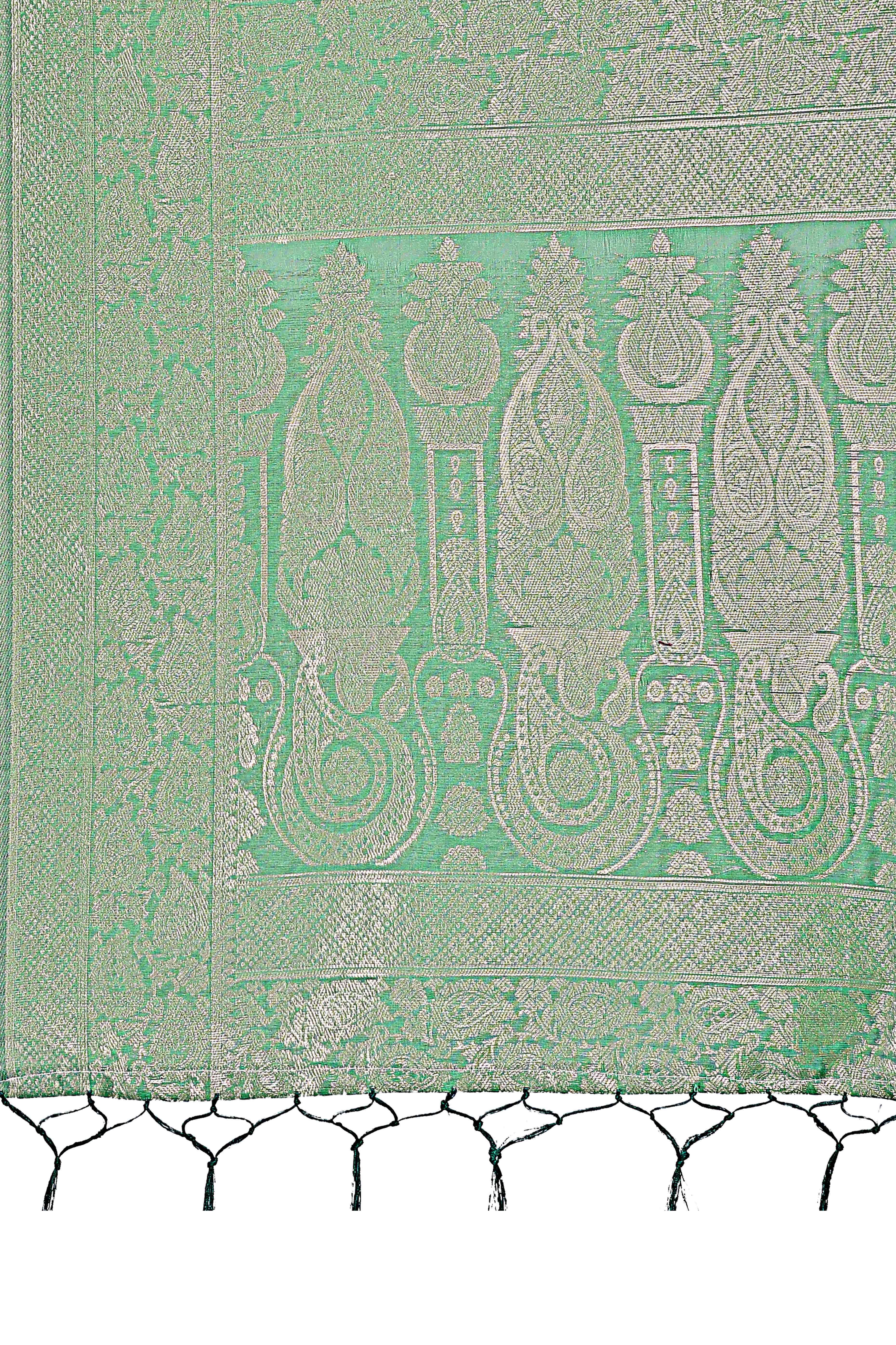 Green Floral Zari Woven Saree in a Lustrous Cotton Silk Blend