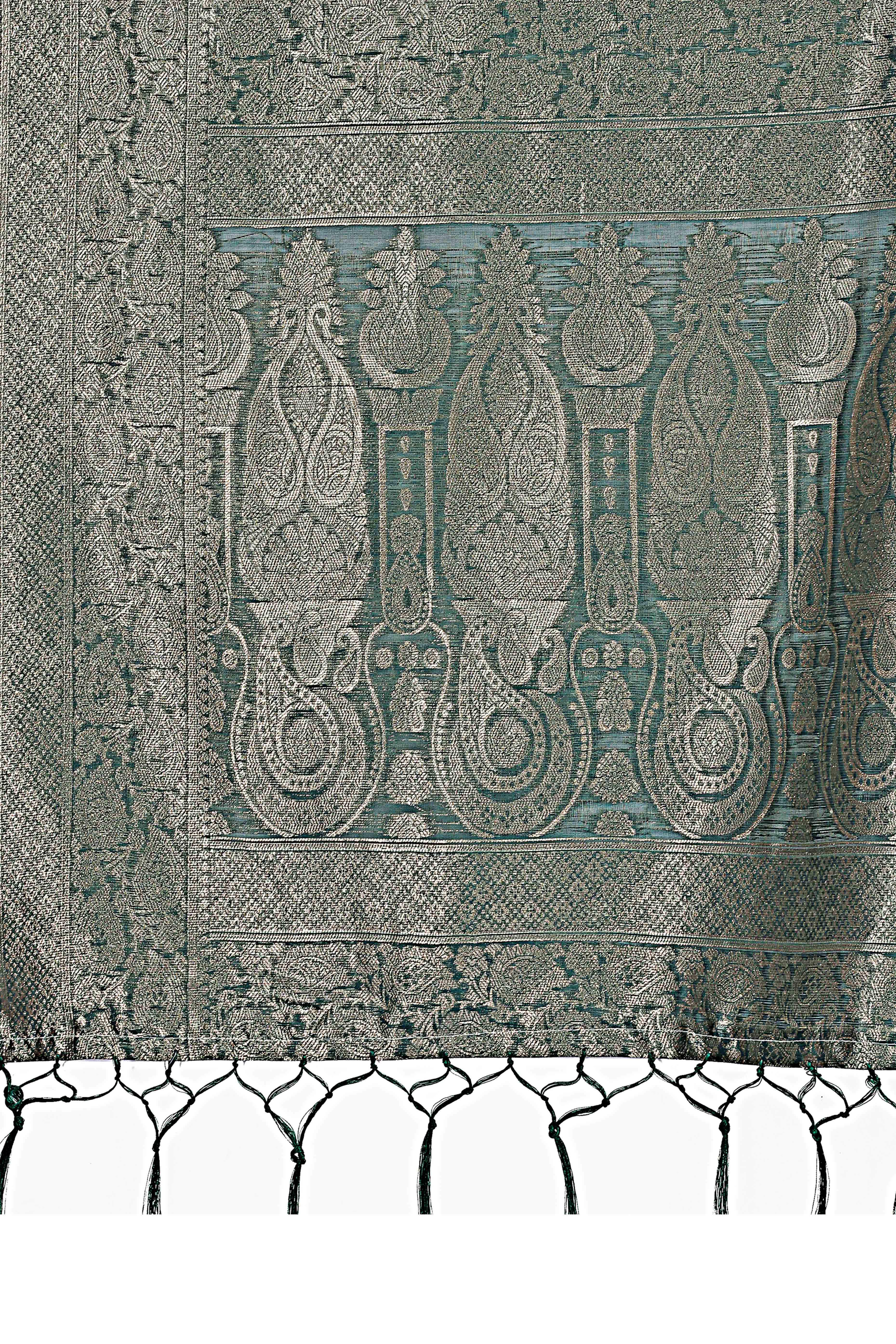 Teal Floral Zari Woven Saree in a Lustrous Cotton Silk Blend