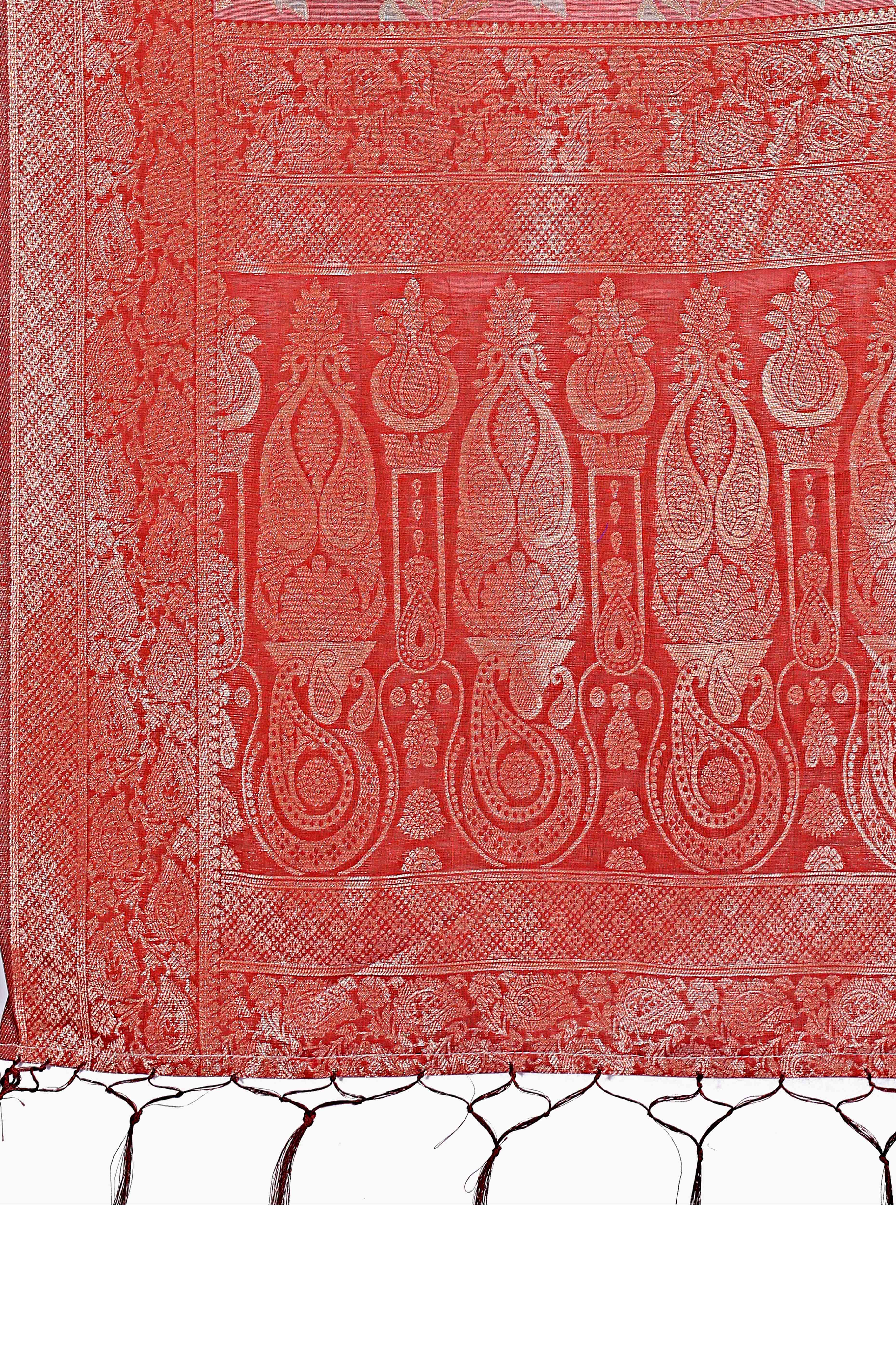 Red Floral Zari Woven Saree in a Lustrous Cotton Silk Blend