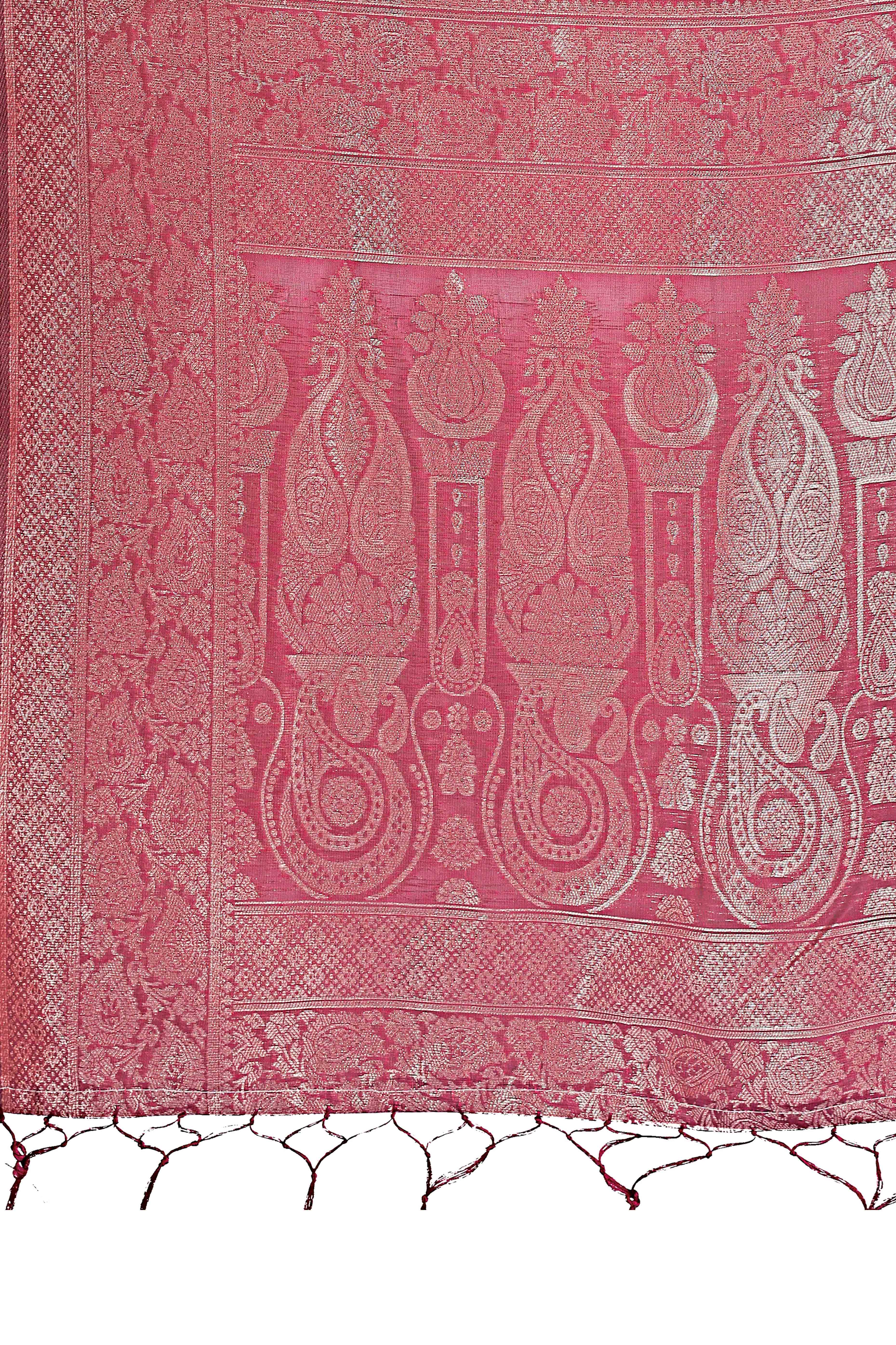 Pink Floral Zari Woven Saree in a Lustrous Cotton Silk Blend