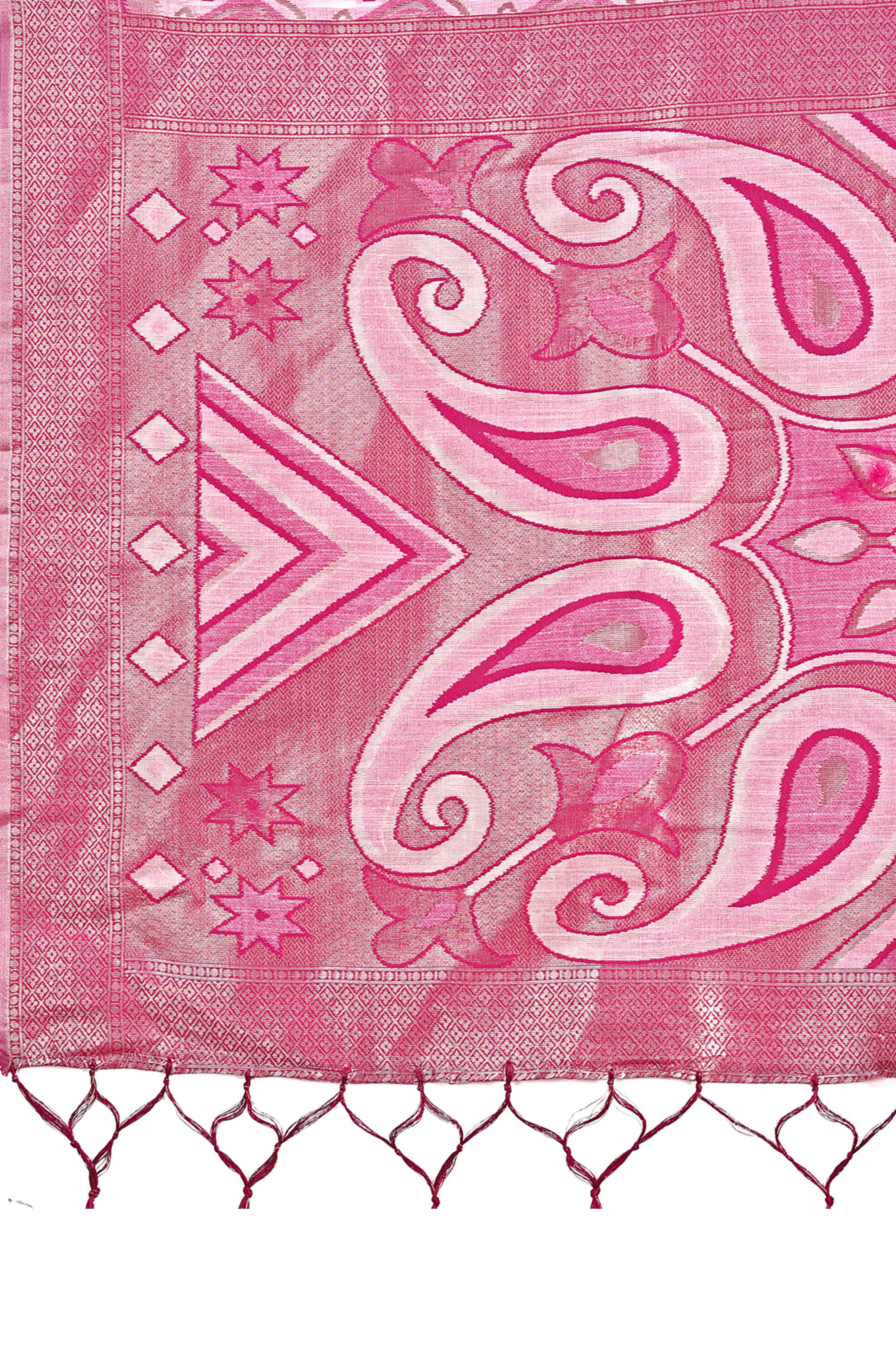 Elegant Zari Woven Pink Linen Cotton Saree With Graceful Tassel Pallu