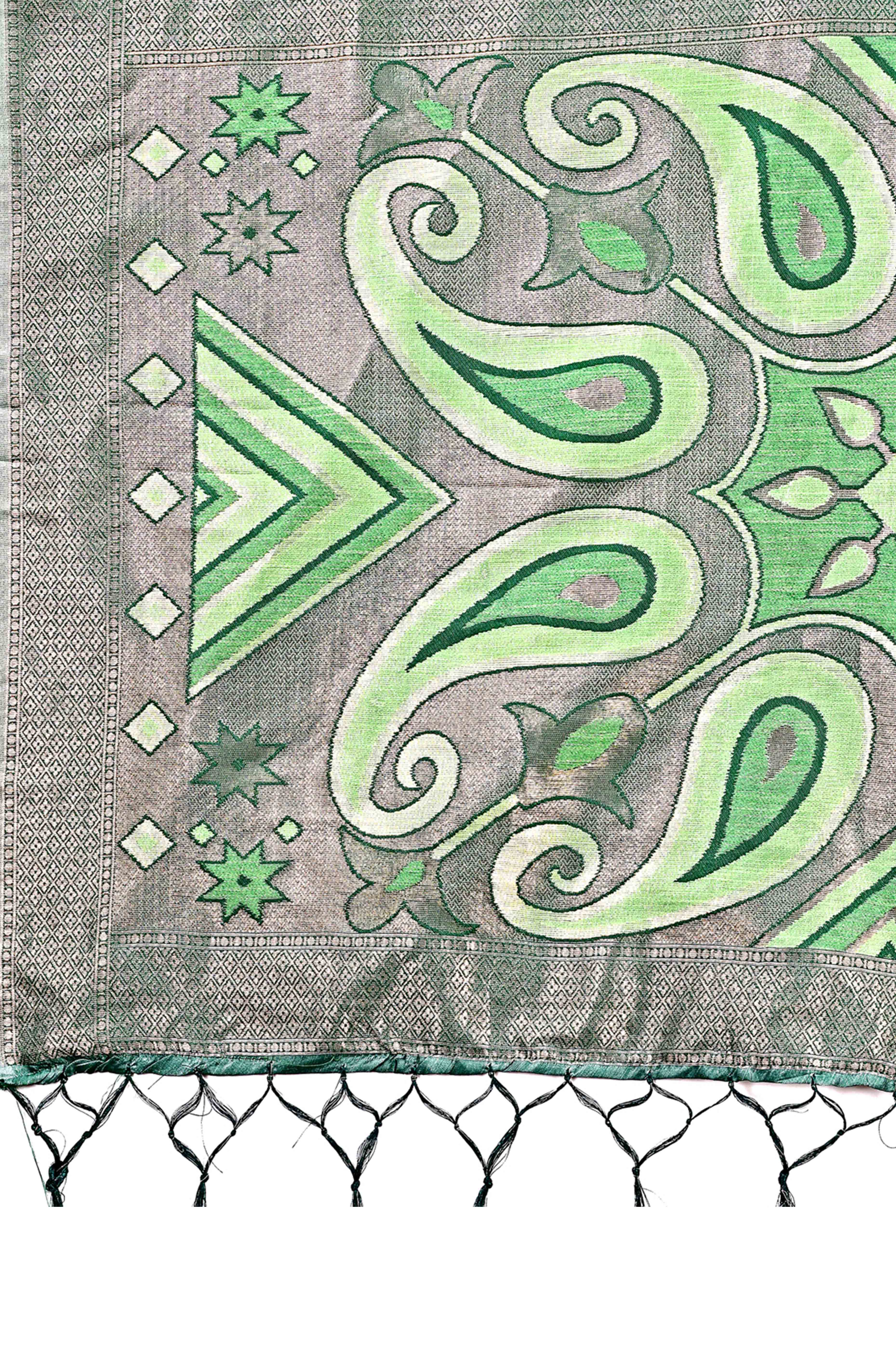 Sophisticated Zari Woven Green Linen Cotton Saree With Graceful Tassel Pallu